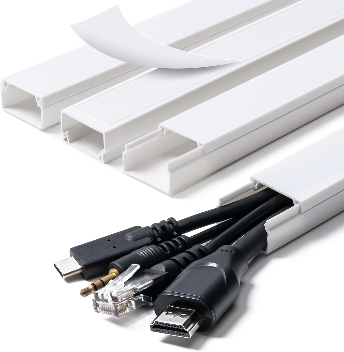 58In Cord Hider, Cable Hider, Cord Covers 4X L14.5 W0.96 H0.58In, White