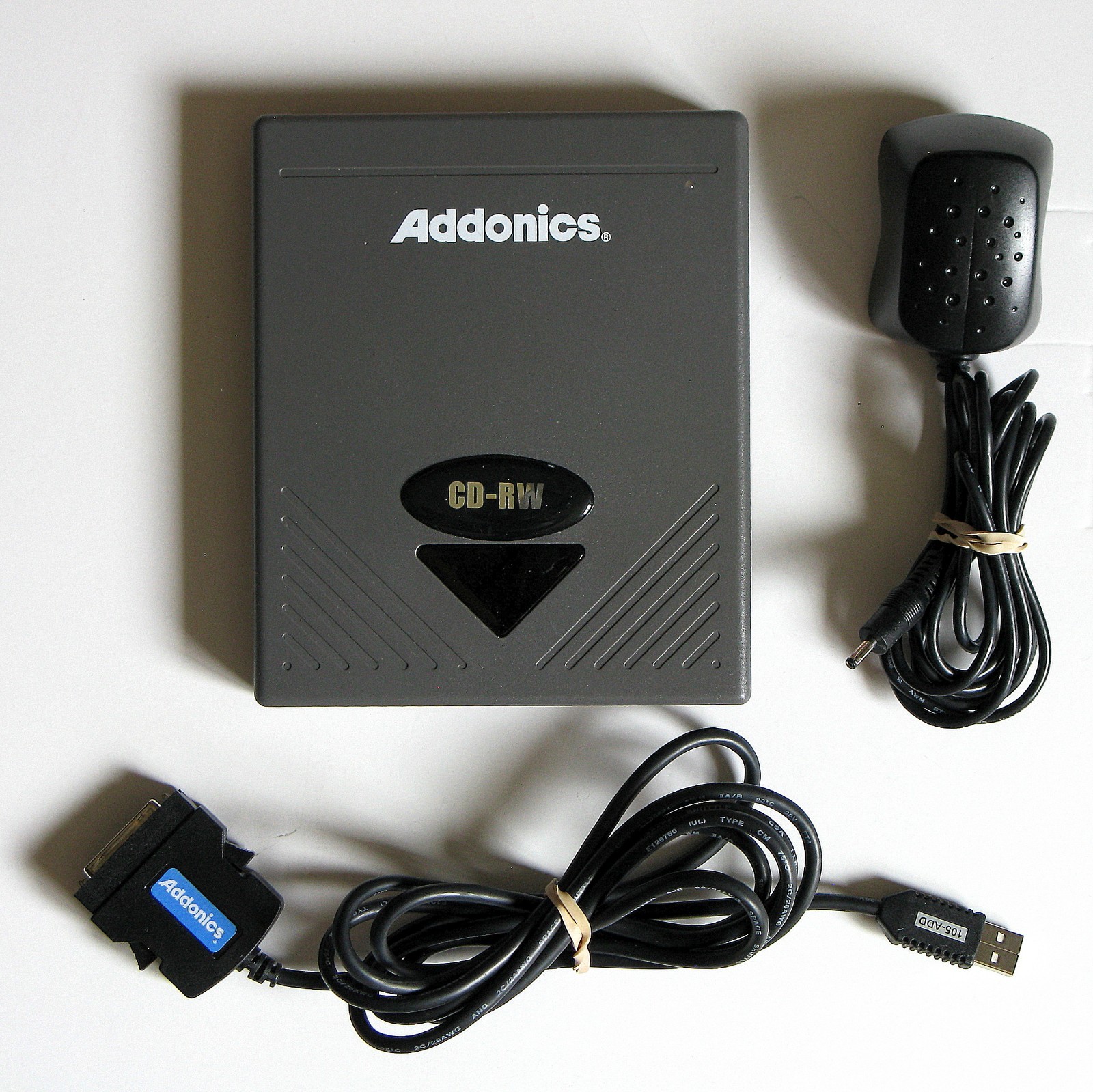 Addonics AD-285 External CD-RW  with USB Cable, AC Adapter & Driver Disk