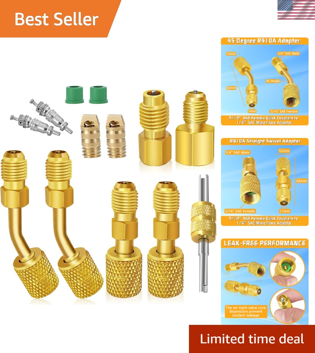 R410A Mini Split Adapter Kit - Brass Connectors for 5/16’’ to 1/4’’ Lines