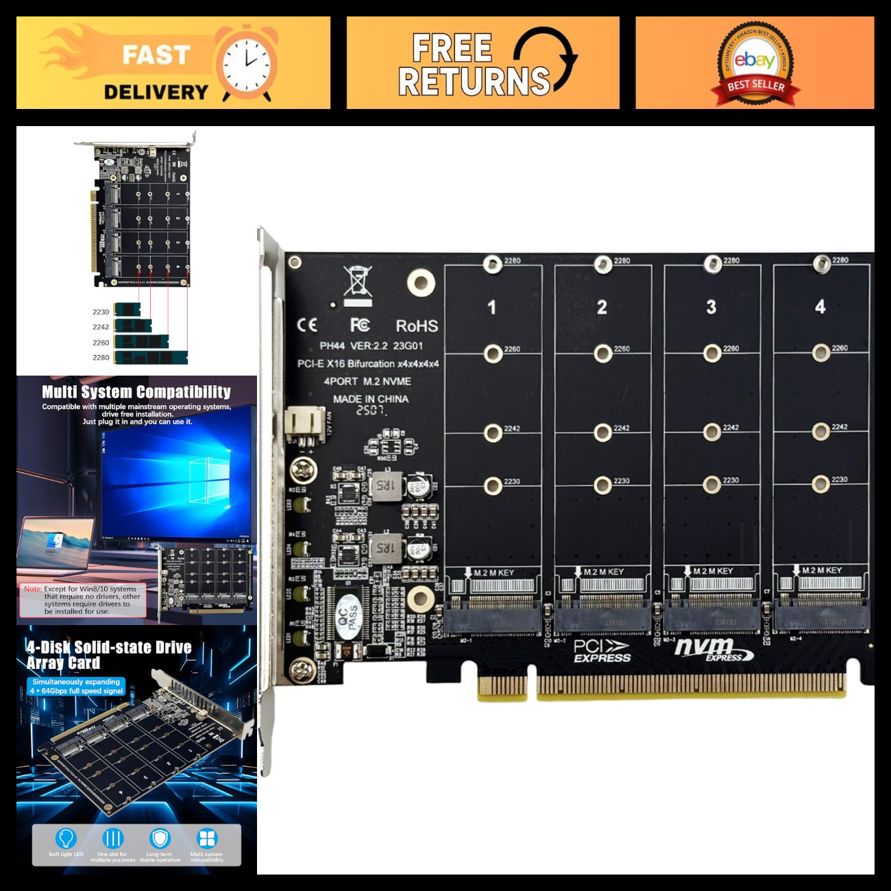 M.2 NVMe SSD to PCI-E x16 Expansion Card | High-Speed Storage Adapter