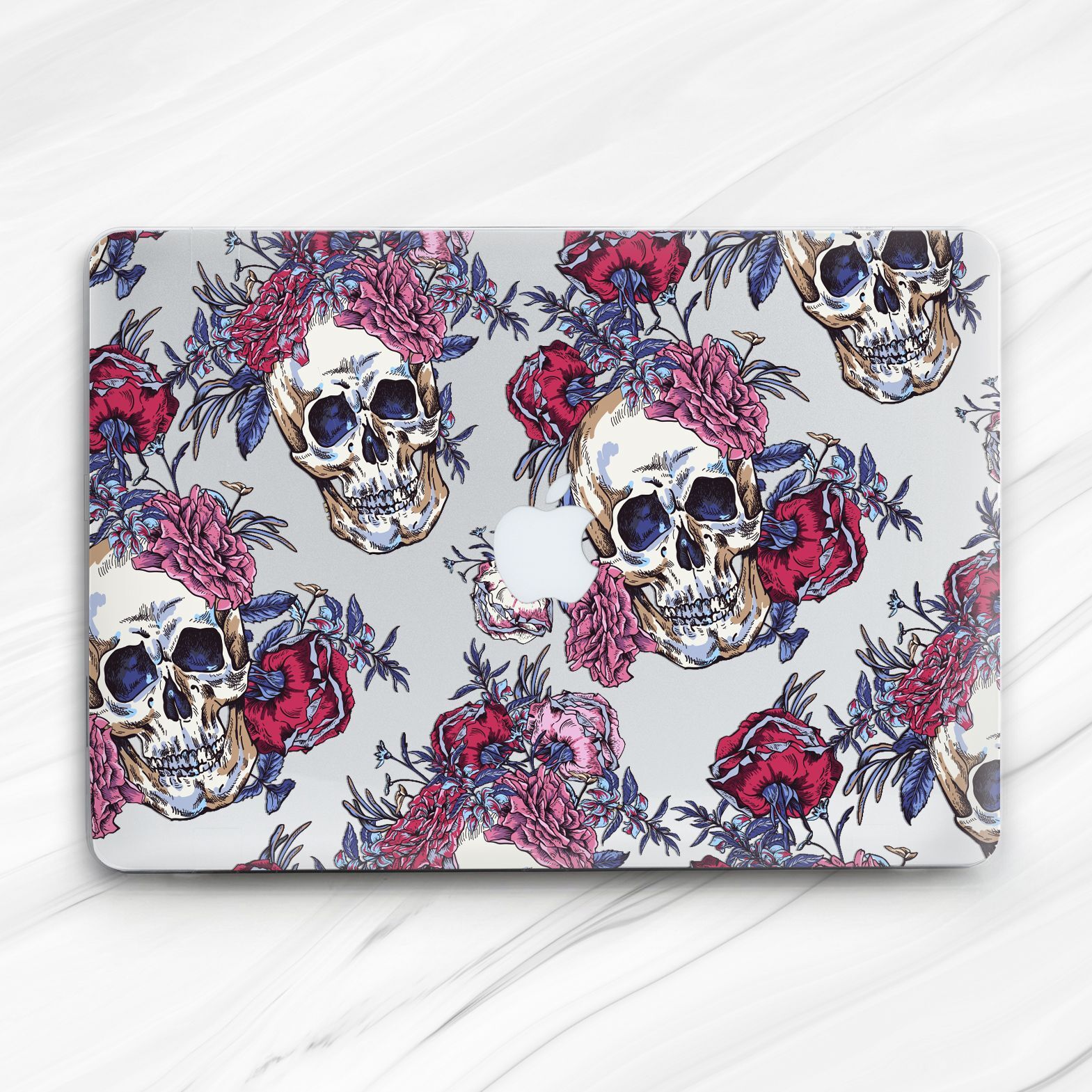 Horror Skull Flowers Roses Clear Hard Case For Macbook Air 13 15 Pro 16 15 Neo