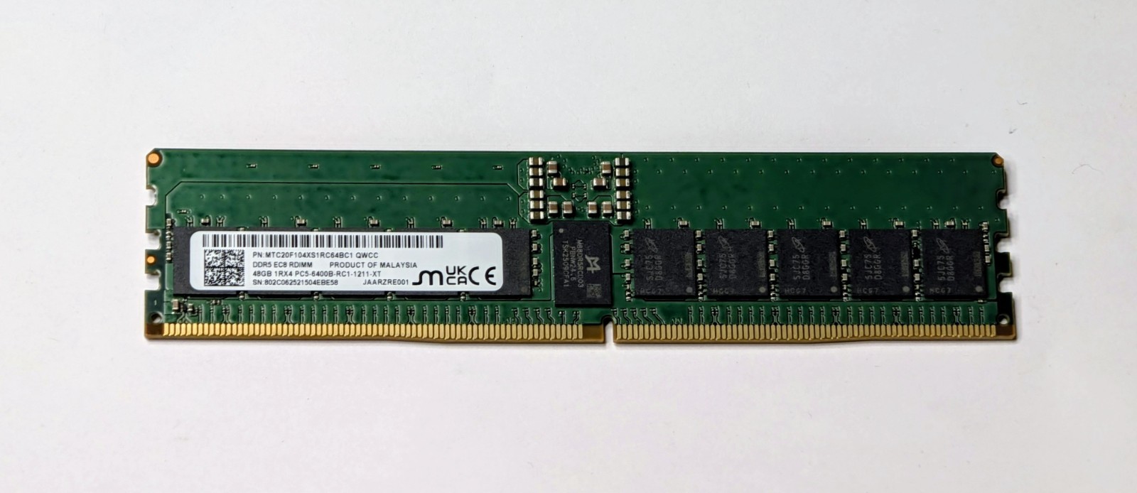 48GB Micron DDR5-6400 Ecc RDIMM Server memory MTC20F104XS1RC64BC1R 1Rx4 Ram