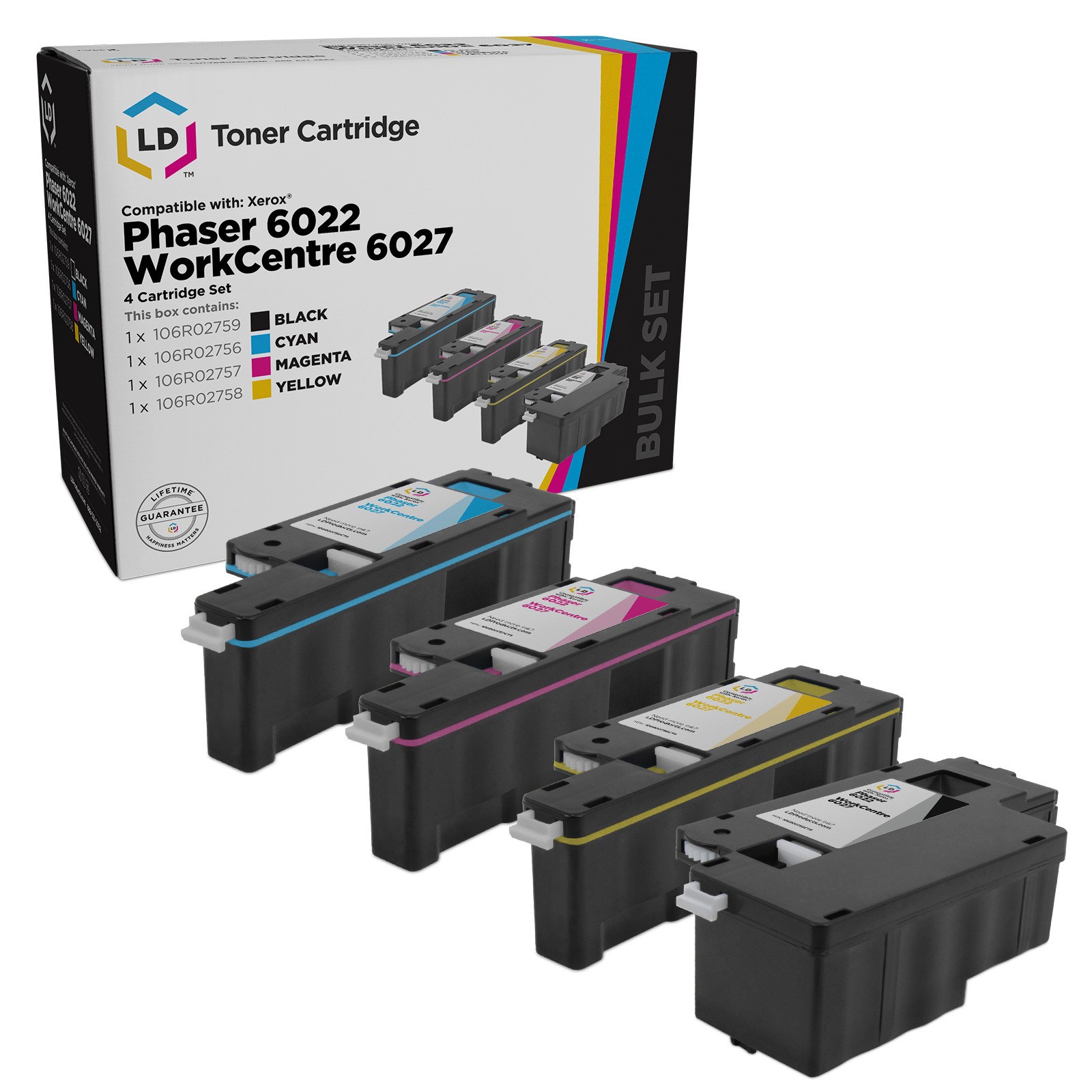 LD Compatible Xerox 6022 & 6027 Set of 4 Laser Toner Cartridges Black & Color