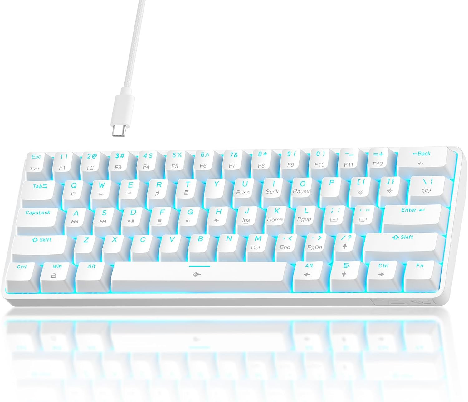 TMKB 60% Mechanical Gaming Keyboard, Red Linear Switch, Wired, White