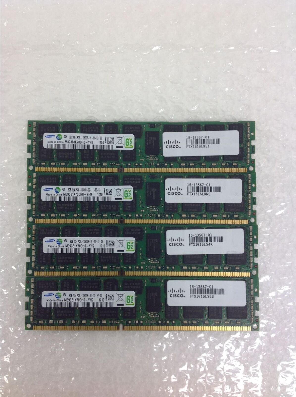 Lot of 4 8GB SAMSUNG M393B1K70DH0-YH9 2Rx4 Pc3l-10600R SERVER MEMORY 4x8= 32GB