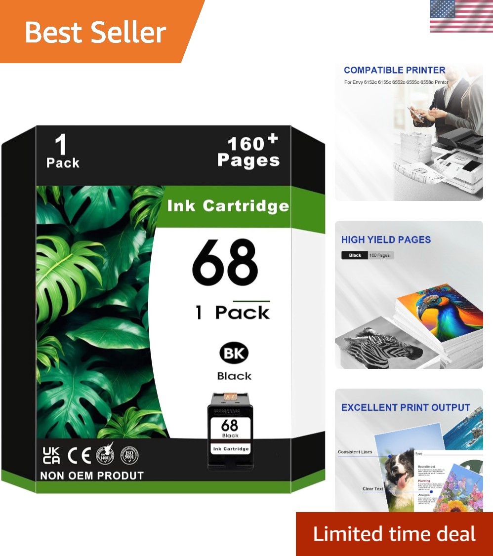 Compatible 68 Black Ink Cartridges for Envy Printers - Upgraded Chip Technology