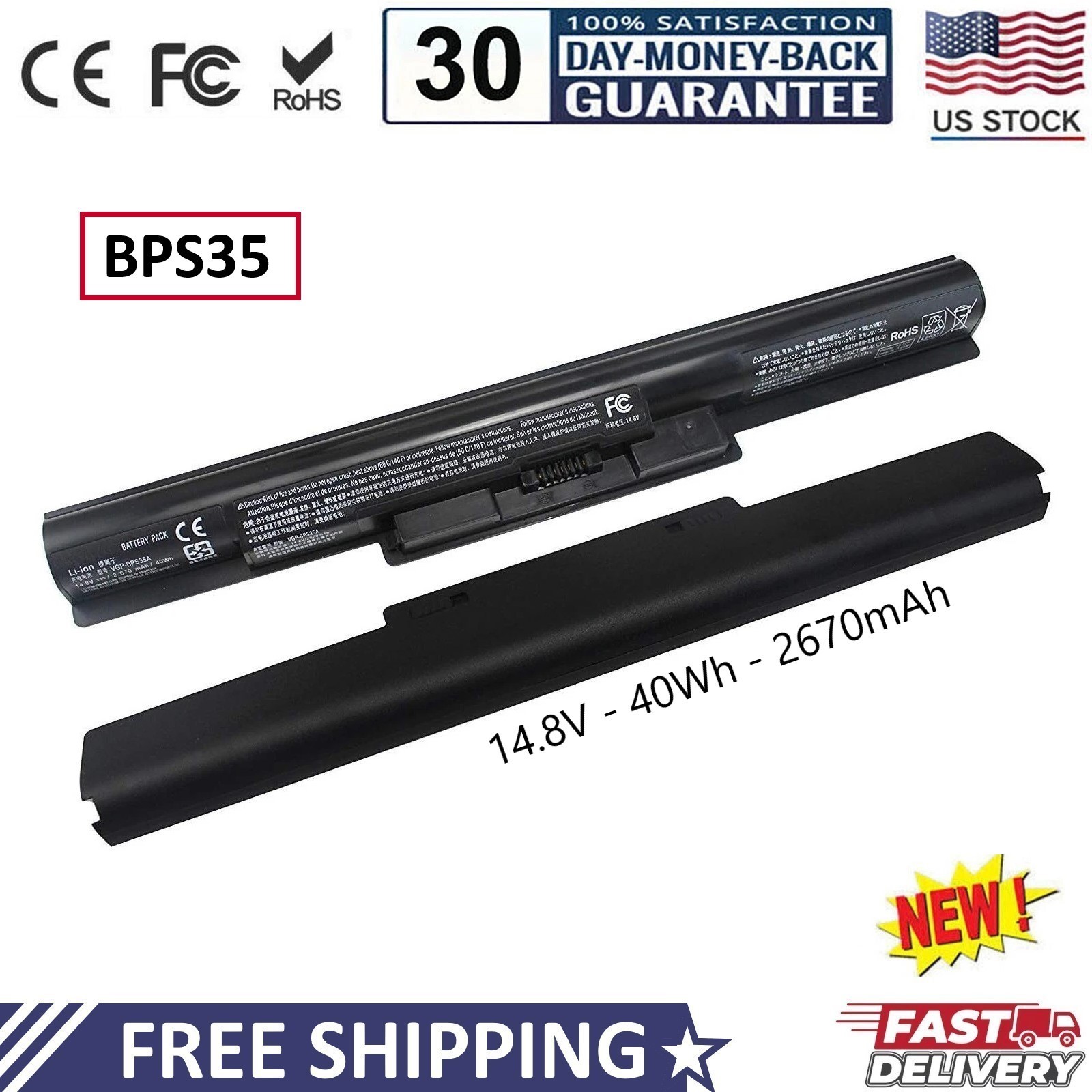 New BPS35 Battery for Sony VAIO 14E 15E Series VGP-BPS35A SVF142C29M SVF152C29M