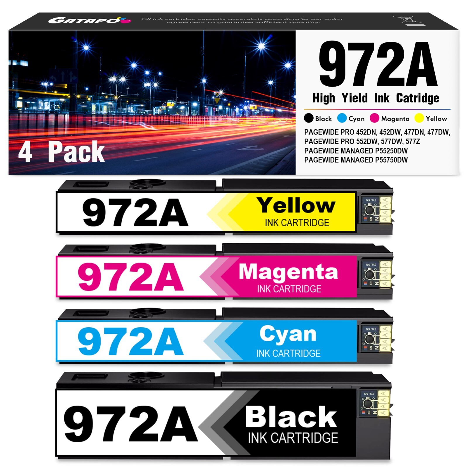 972A Ink (4-Pack, KCMY) High Yield Compatible for HP 377dn 477dn
