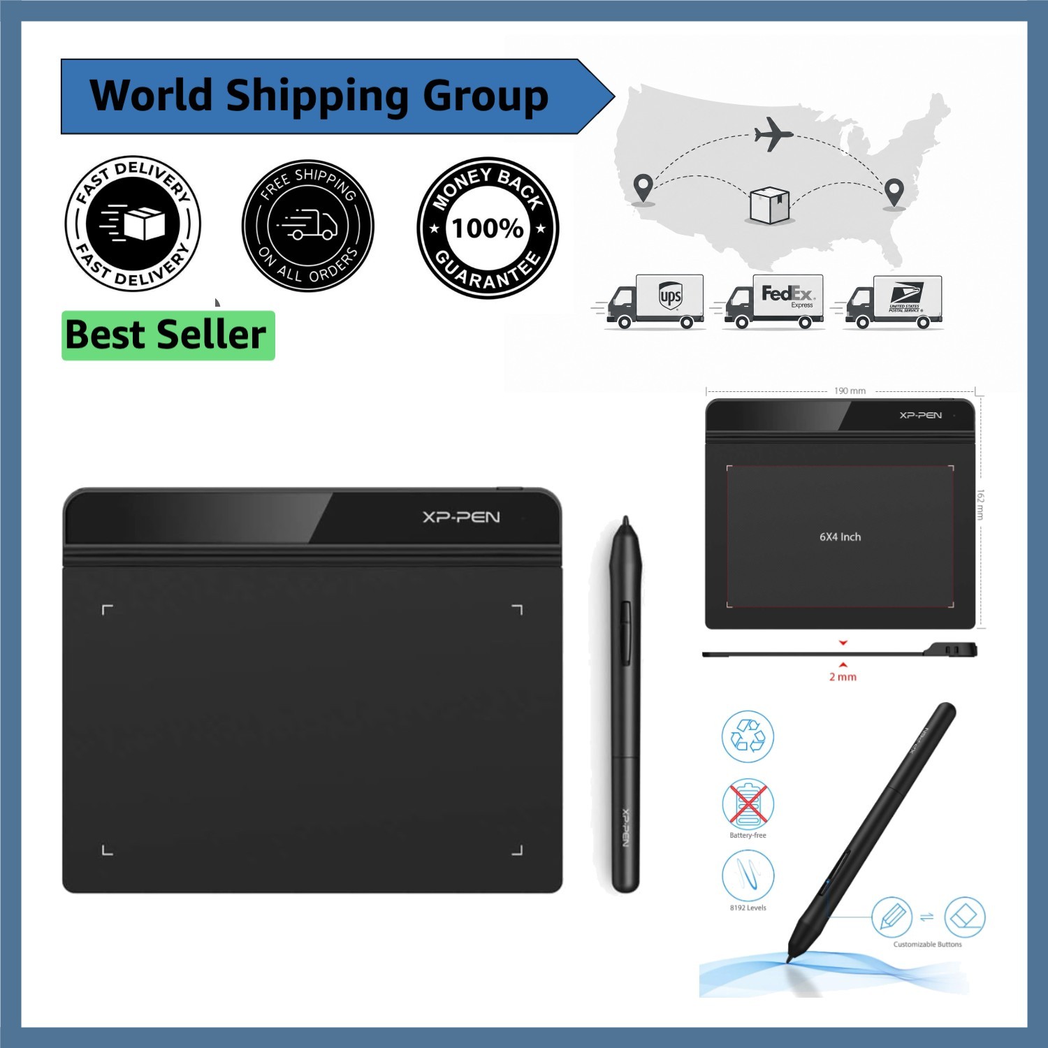 XPPen Star 6x4 Inch Drawing Tablet for Teachers - Battery-Free Stylus Included