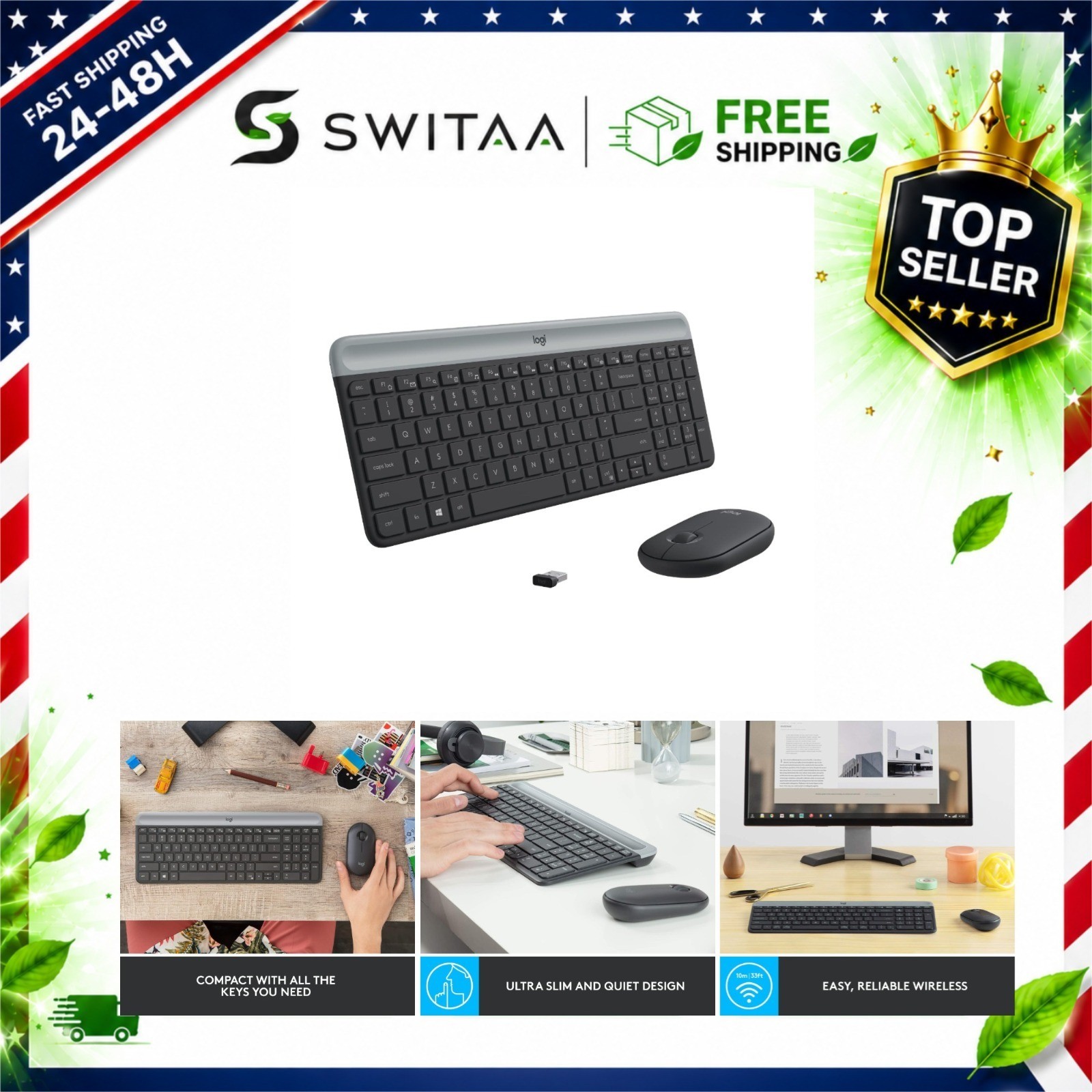 Logitech MK470 Slim Wireless Keyboard and Mouse Combo, Graphite, Quiet