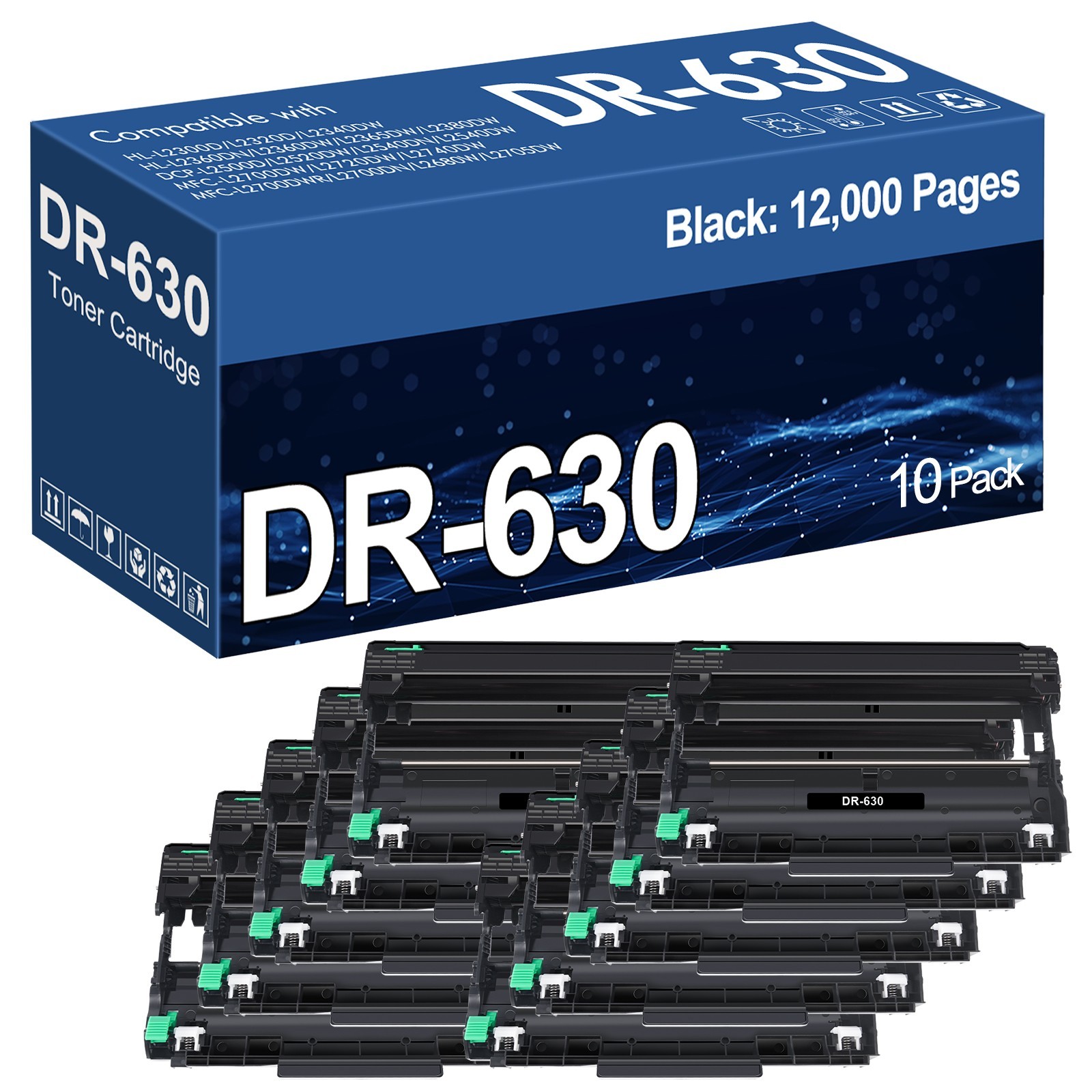 10 Pack DR630 Drum Unit Compatible with Brother MFC-L2705DW HL-L2305W HL-L2360DW