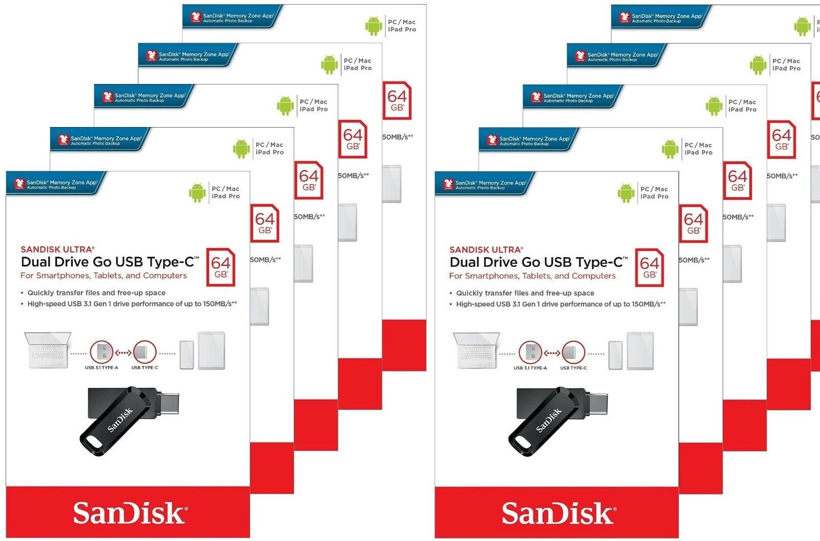 Lot 10x NEW SEALED - SanDisk Ultra Dual Go SDDDC3 USB Type-A & Type-C 64GB
