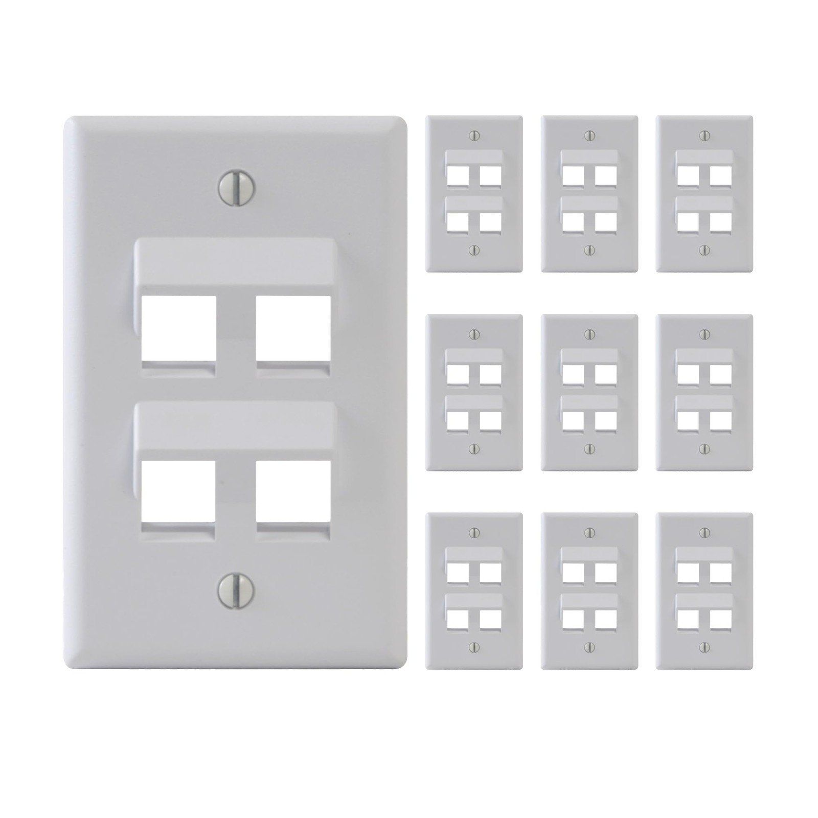 ICC 4-Port Keystone Wall Plate White 10-Pack
