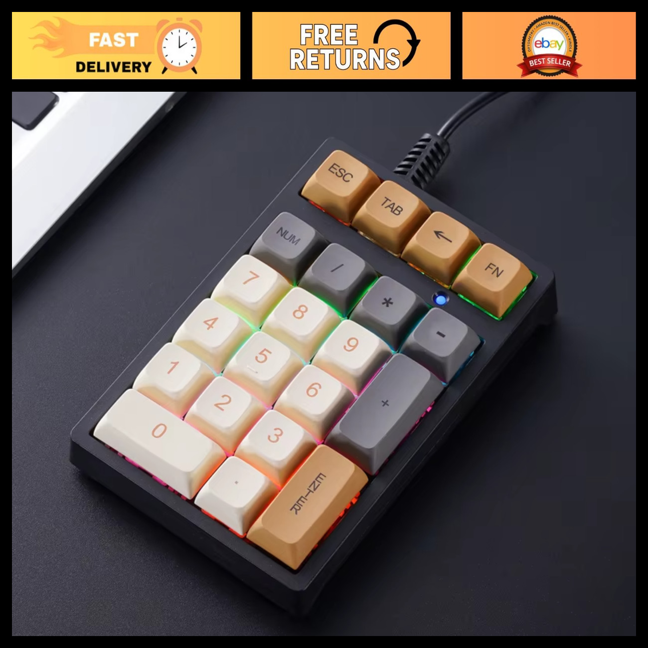 Portable Wired Mini Number Keypad with RGB Backlight - T21 Glimmer Color