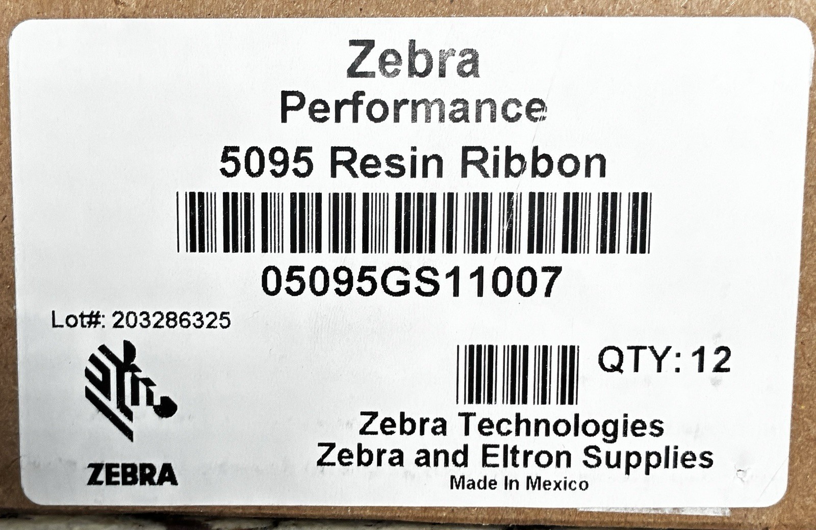 Zebra 05095GS11007 Thermal Transfer Resin Ribbon 5095 (12 Rolls)