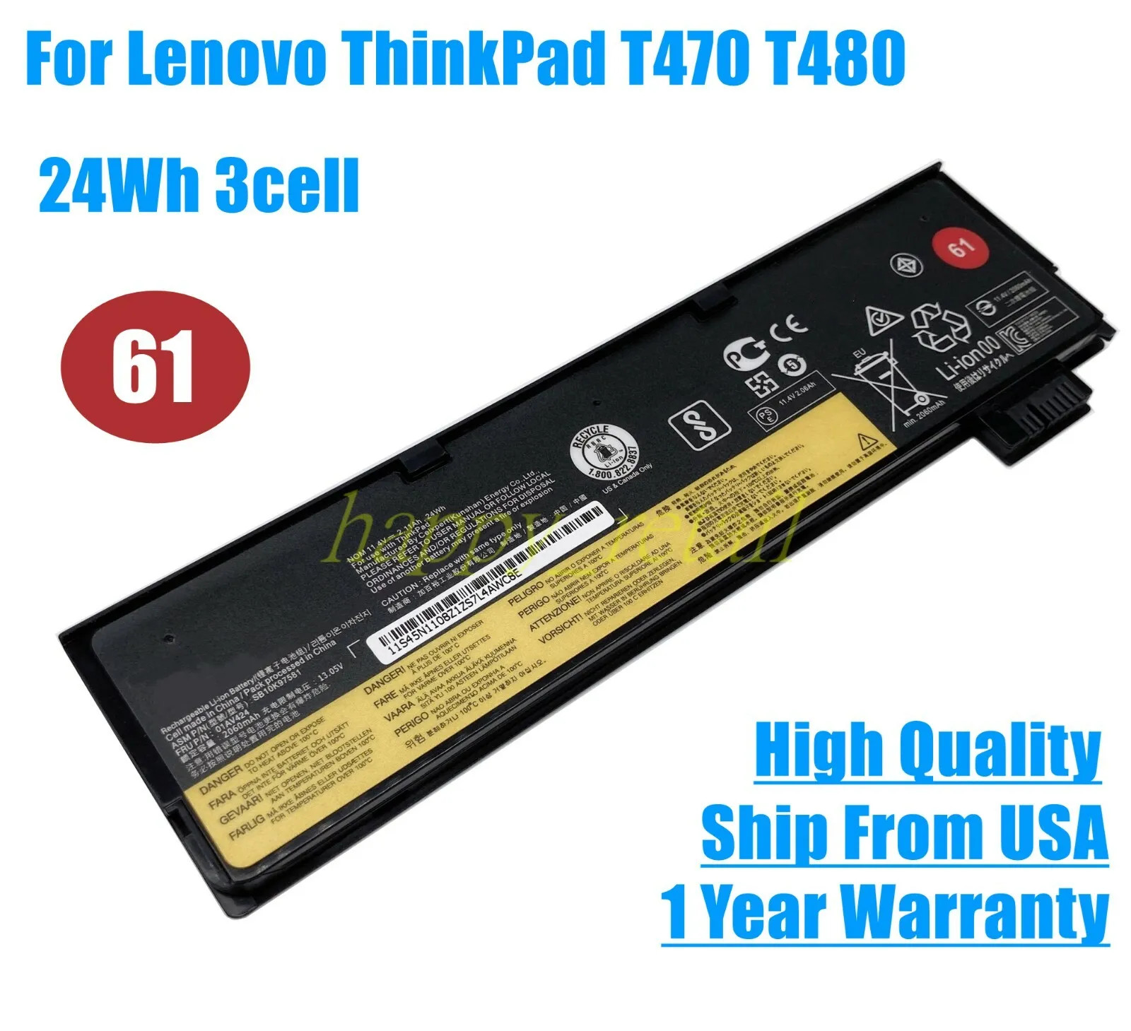 24Wh Battery 01AV424 For Lenovo ThinkPad T470 T480 T570 T580 P51S P52s 01AV490