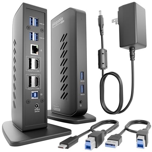 Plugable Dual DisplayPort & HDMI Docking Station, USB 3.0 & USB-C