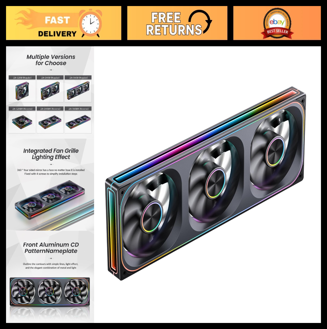 RGB PC Case Fan Set - 3x120mm PWM Fans, Silent Operation, Infinity Mirror Design