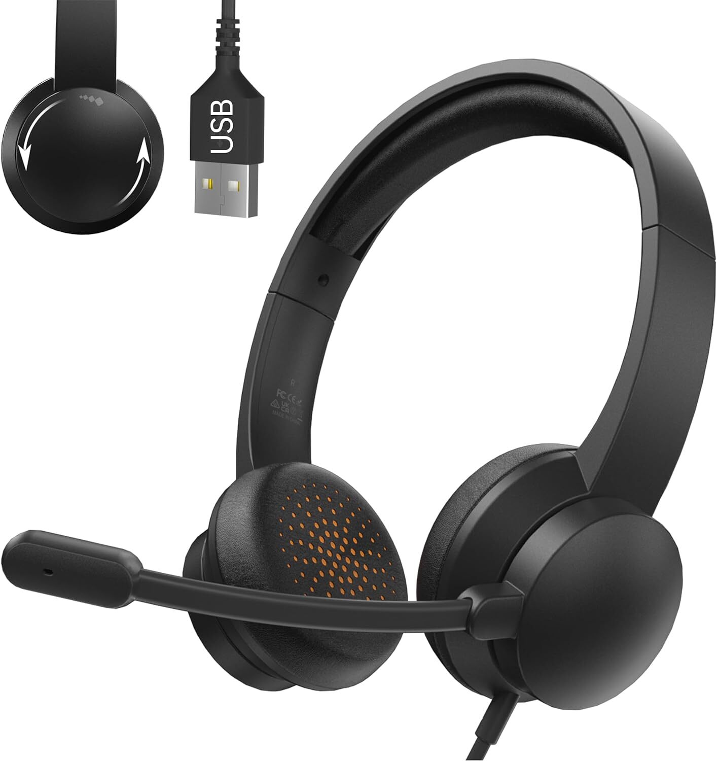 Headset with Microphone for PC, USB Headset with Noise Cancelling Microphone