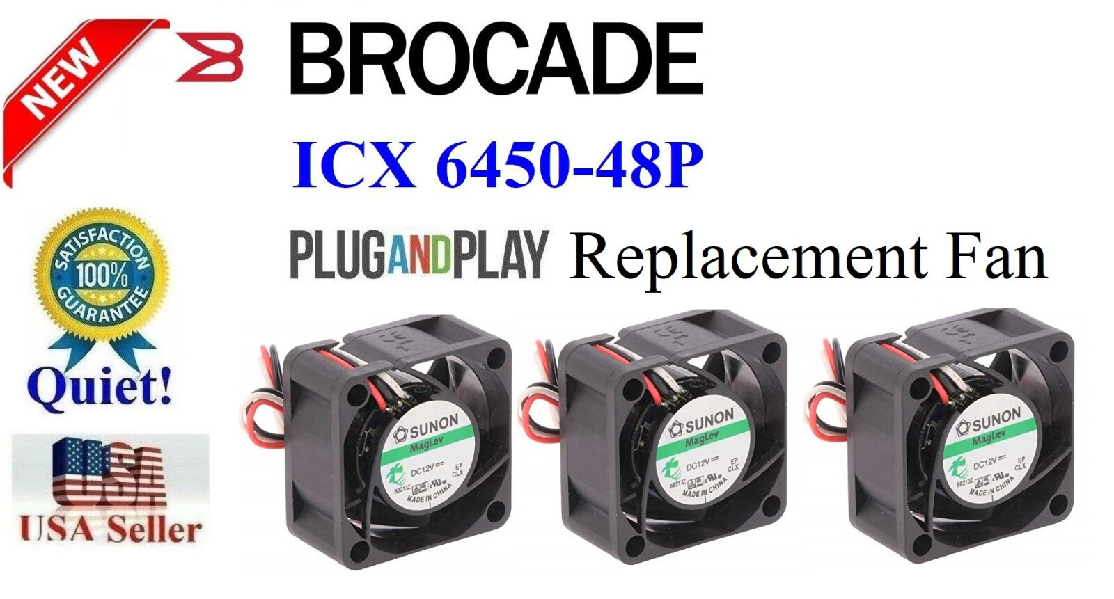 3x "Quiet" Plug-and-Play Replacement Fans for Brocade ICX 6450-48P