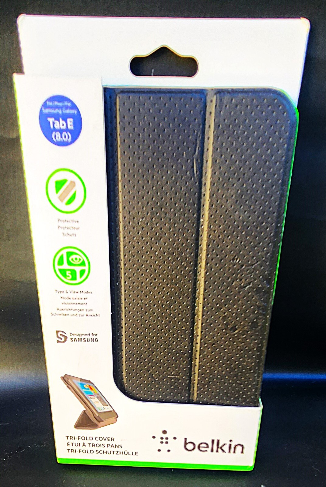 Belkin Form-Fit Blacktop Tri-Fold Folio Case for Samsung Galaxy Tab E 8.0 (NIB)