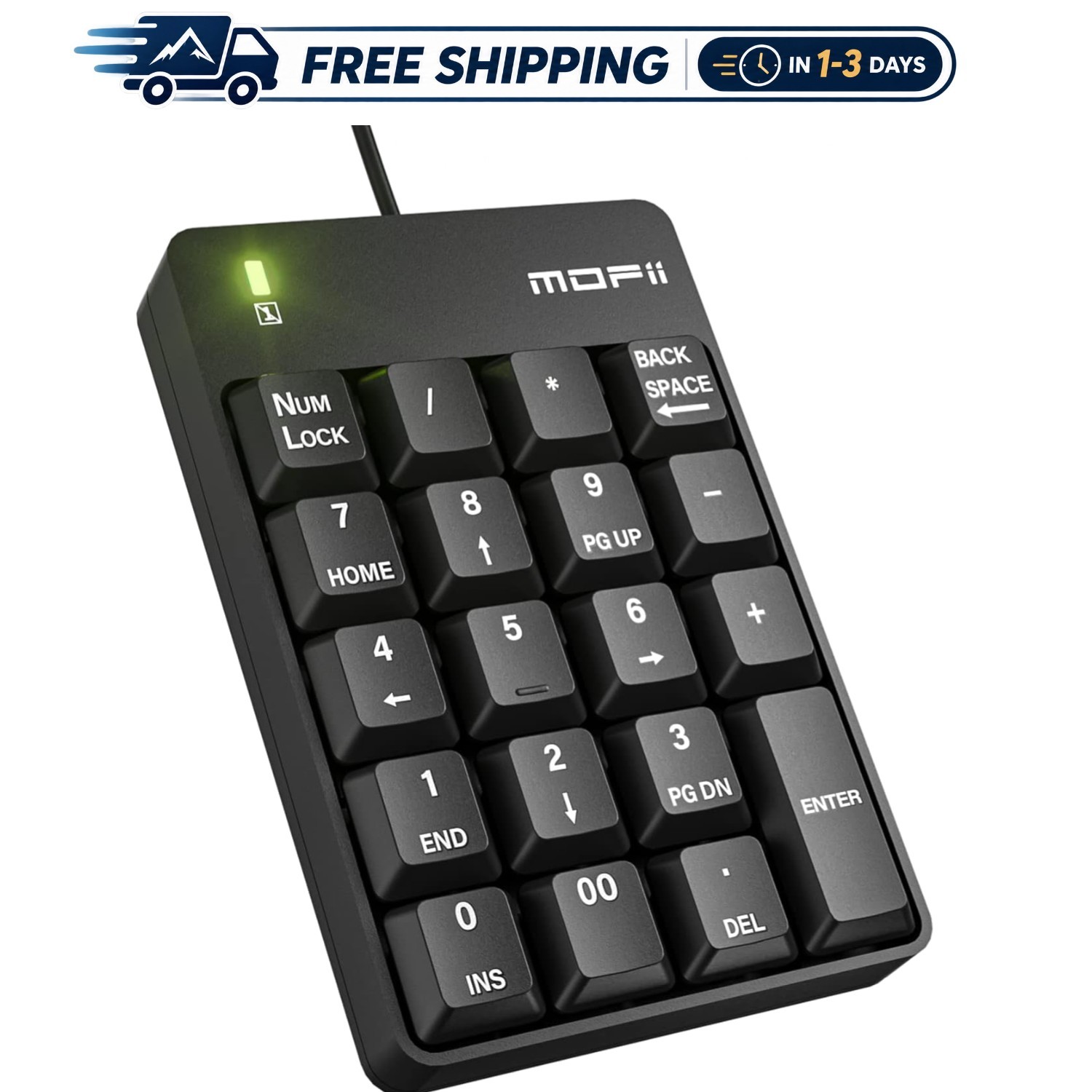 Black Wired Numeric Keypad - 19 Keys for Efficient Financial and Academic Use
