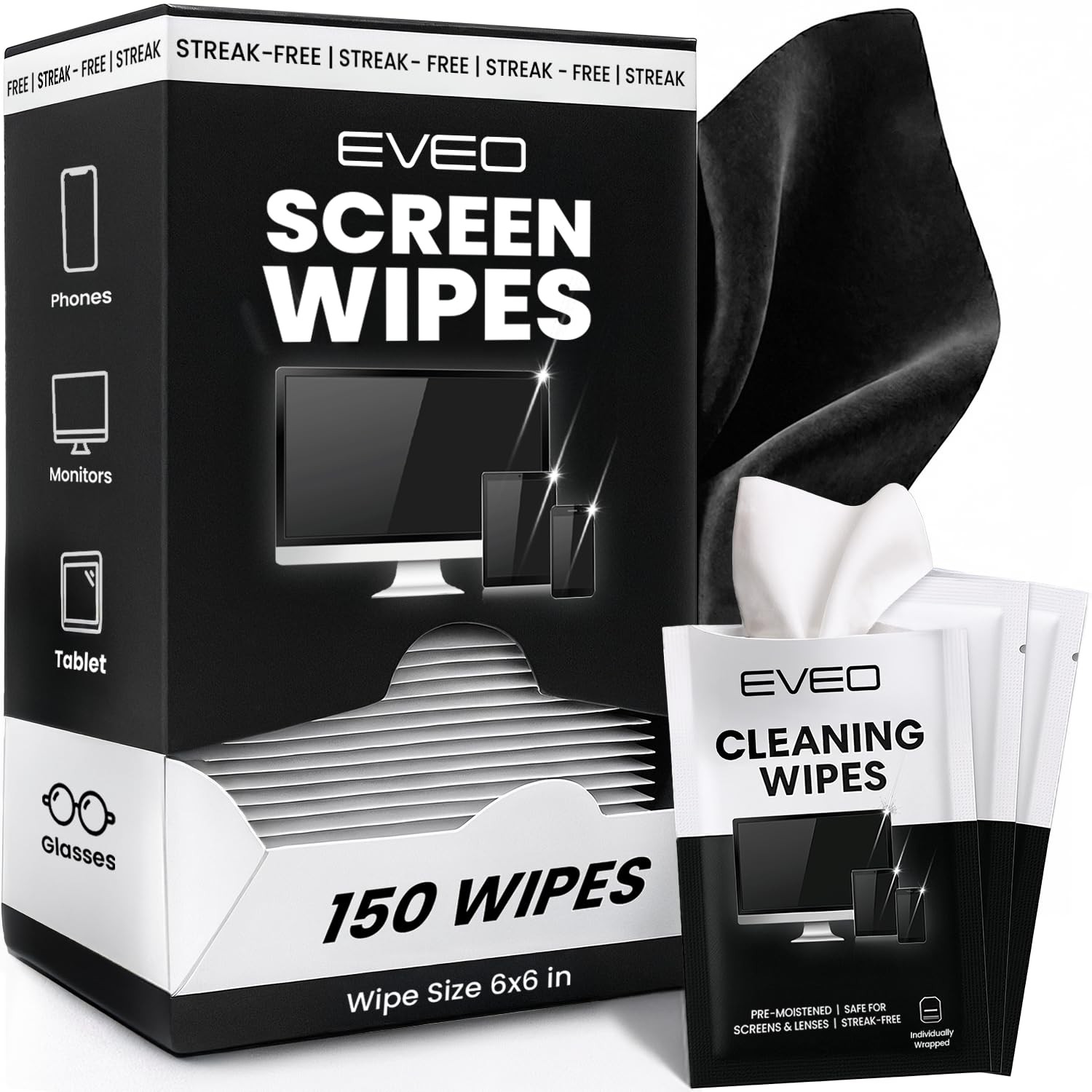 150x Screen Wipes for Electronics - Microfiber Cleaning Cloths for Laptops, Phon