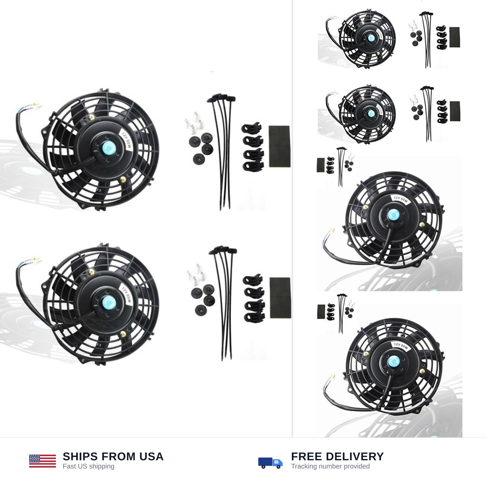 MOSTPLUS Black Universal Electric Radiator Slim Fan Push/Pull 12V + Mounting ...