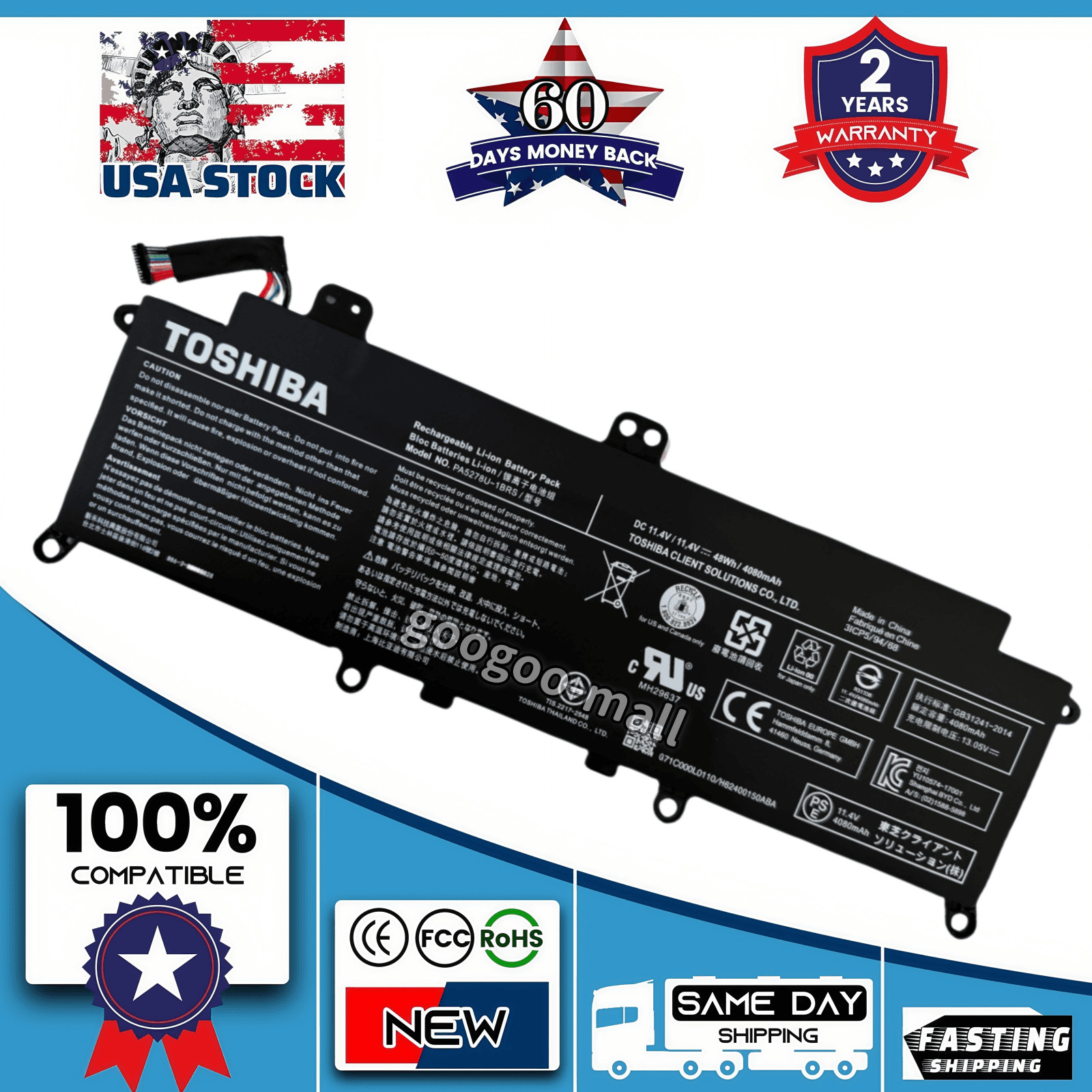 Genuine PA5278U-1BRS Battery for Toshiba Portege X30-D X30-E Tecra X40-D X40-E