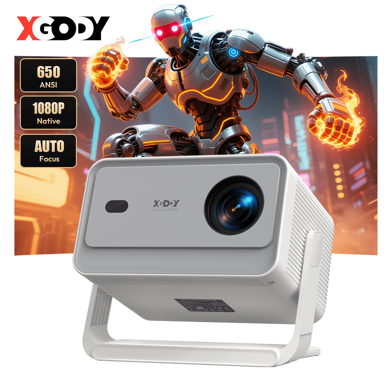 XGODY Gimbal A6 Pro, Native 1080P Full HD, Android 14, 650 ANSI Lumens