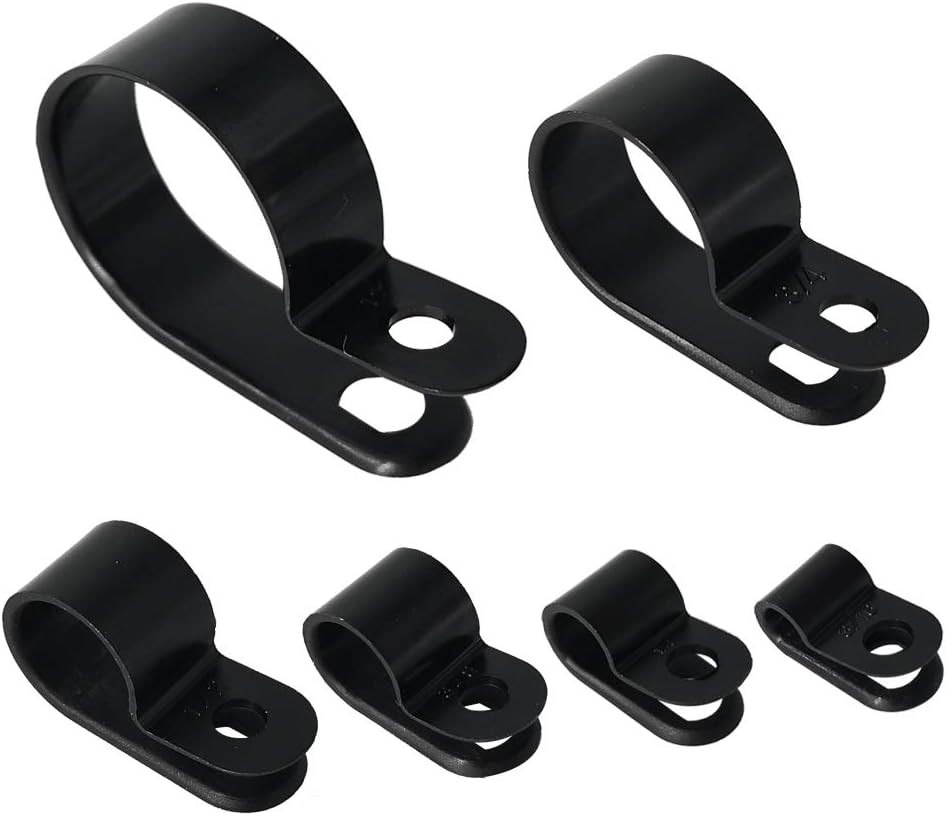 Cable Clamp 200 Pcs Black Nylon Screws Plastic R-Type Cable Clamp Clips Fastener