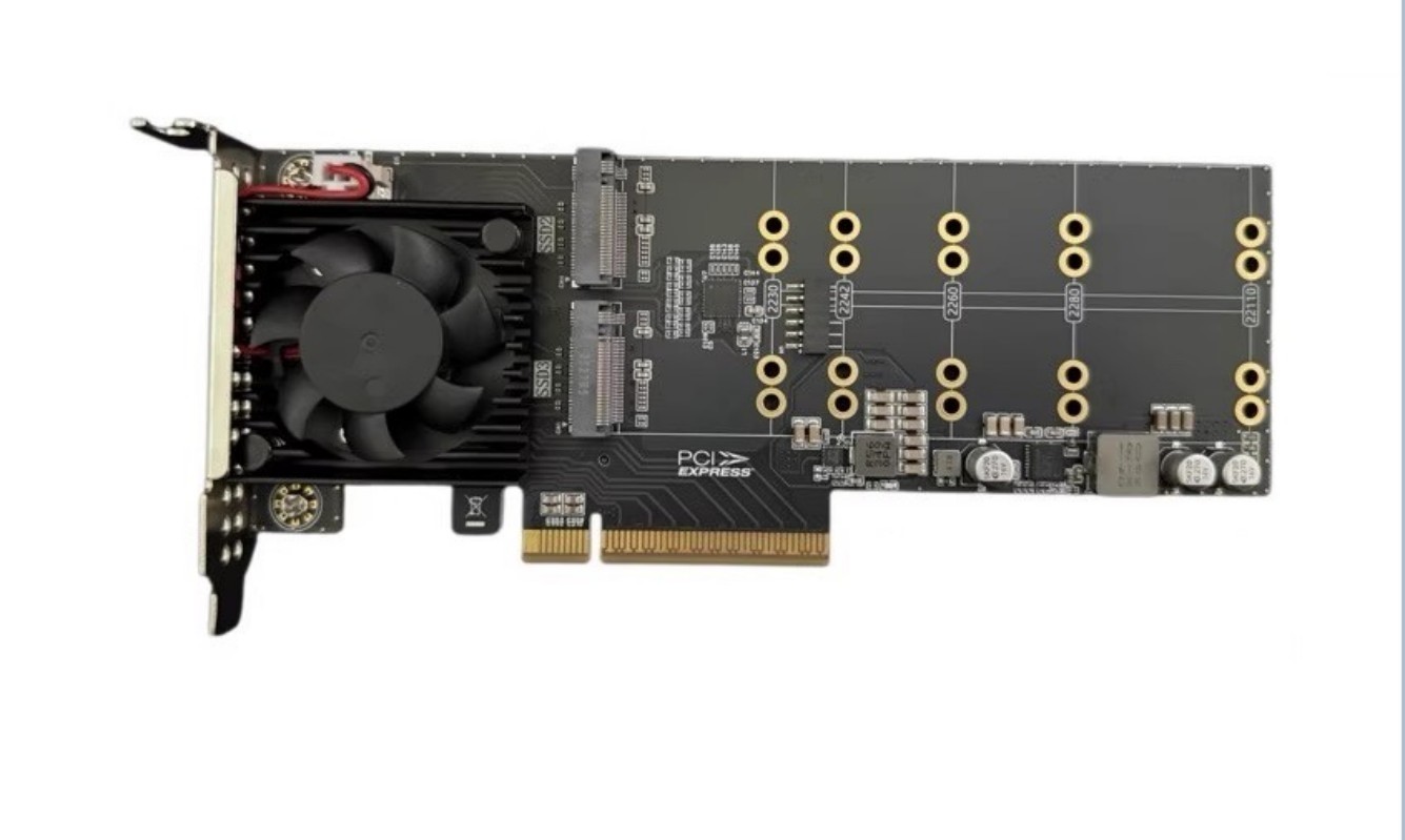 PCIe 3.0 x8 to 4x M.2 NVMe SSD Adapter Card with PLX8747 and Low Profile Support