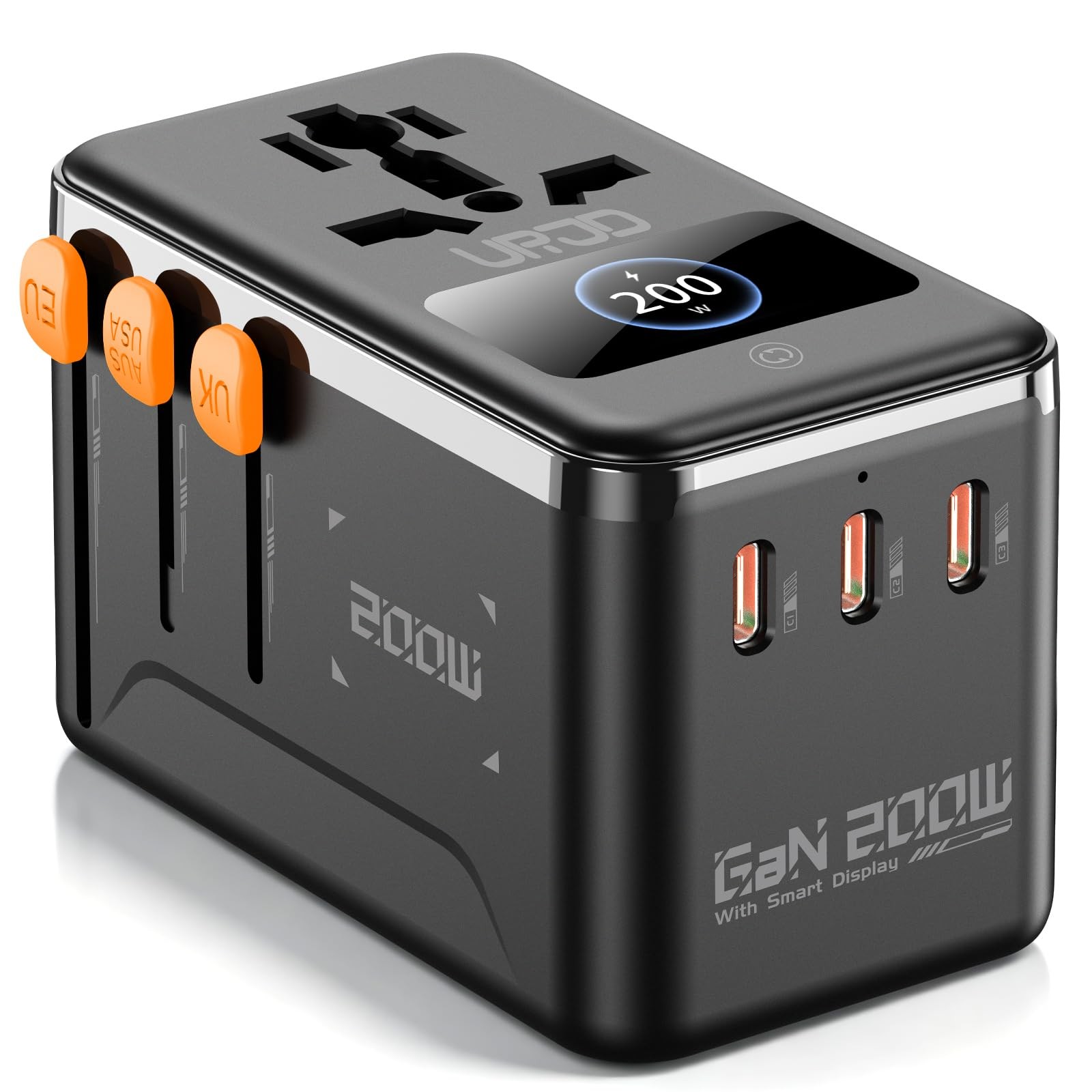200W GaN Universal Travel Adapter, Dual 100W USB-C for 2 Laptops