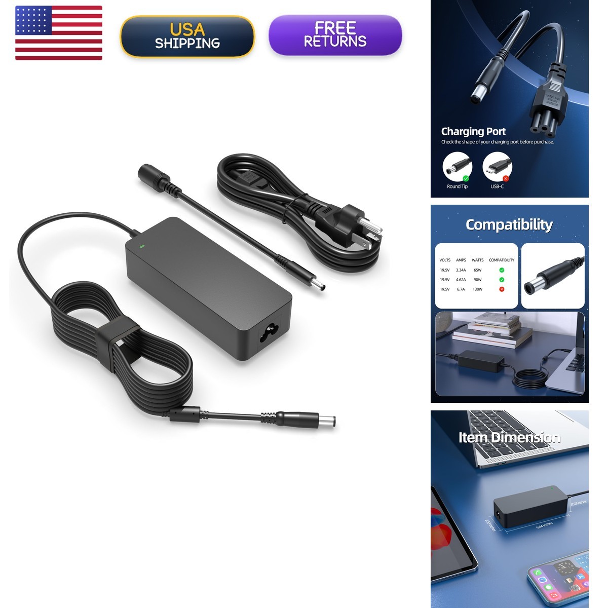 Superer 90W 65W Charger Dell Latitude 5580 5490 7490 E6430 E5470 5400 5500 5480