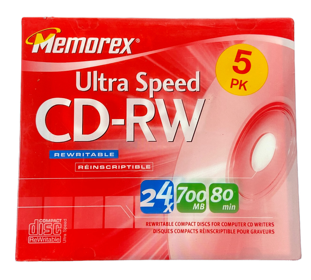 NOS Memorex Ultra Speed CD-RW Rewritable Reinscriptable CDs 24x 700MB 80 mi 5PK 