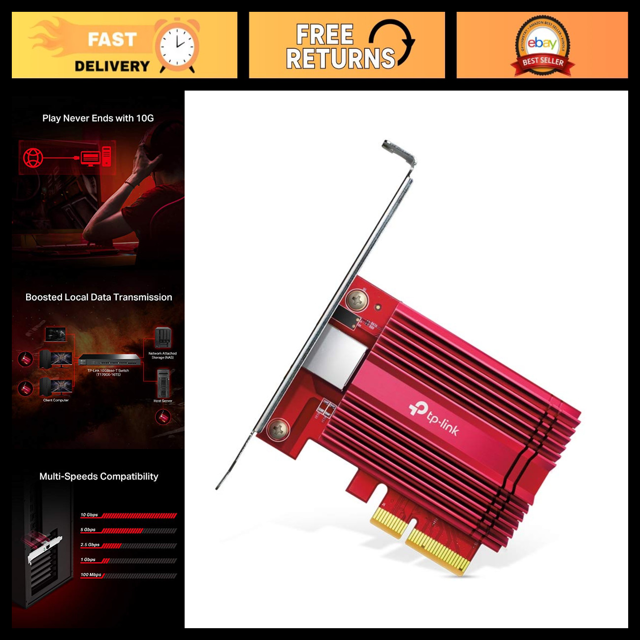 10GB PCIe Network Card - 10 Gigabit Ethernet Adapter for High-Speed Connectivity