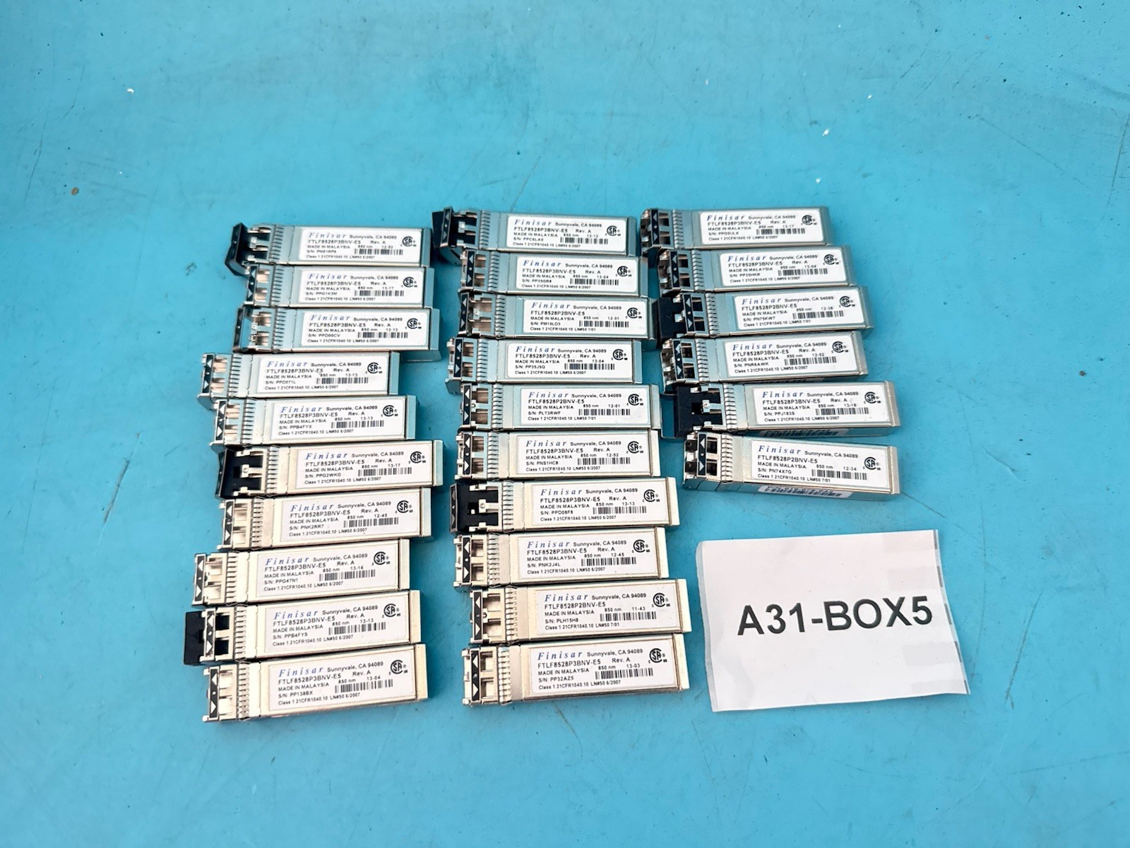 LOT OF 26 Finisar FTLF8528P3BNV-E5 10G SFP+ SR 850nm Transceiver Module