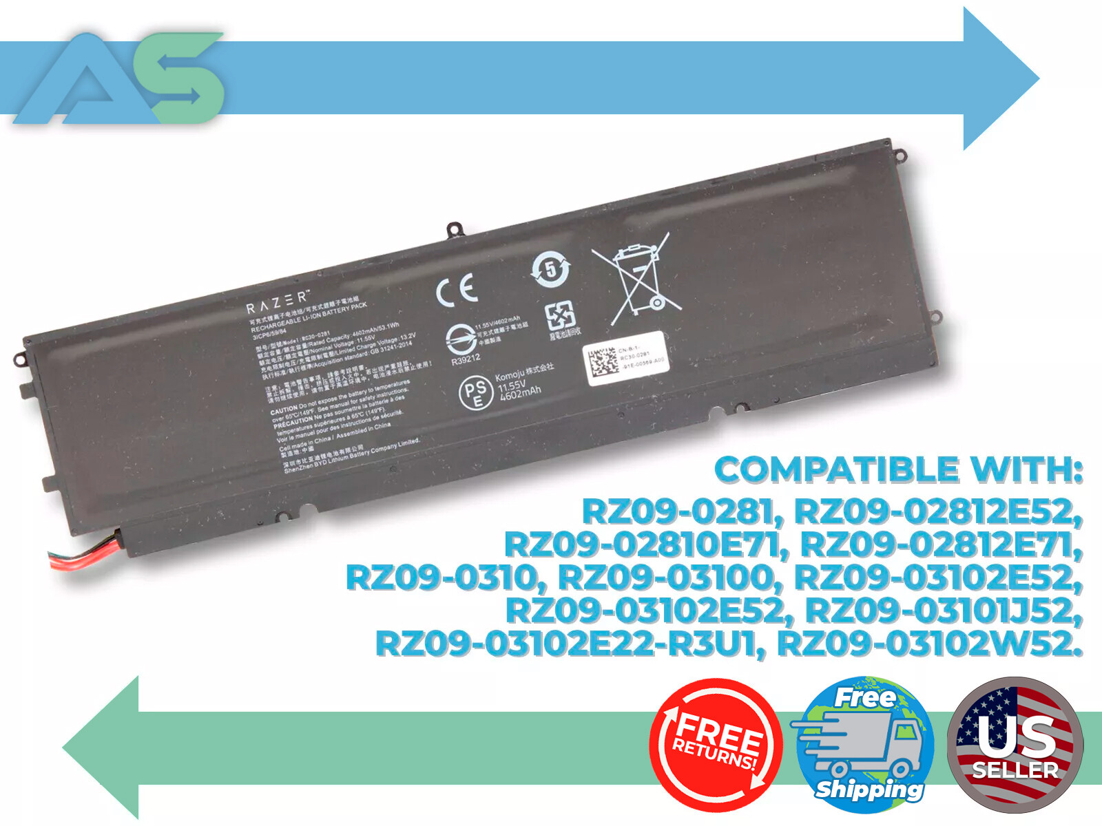 🐍 OEM Razer RC30-0281 OEM Battery for Blade Stealth 2018-2020-13 GTX Edition 🐍