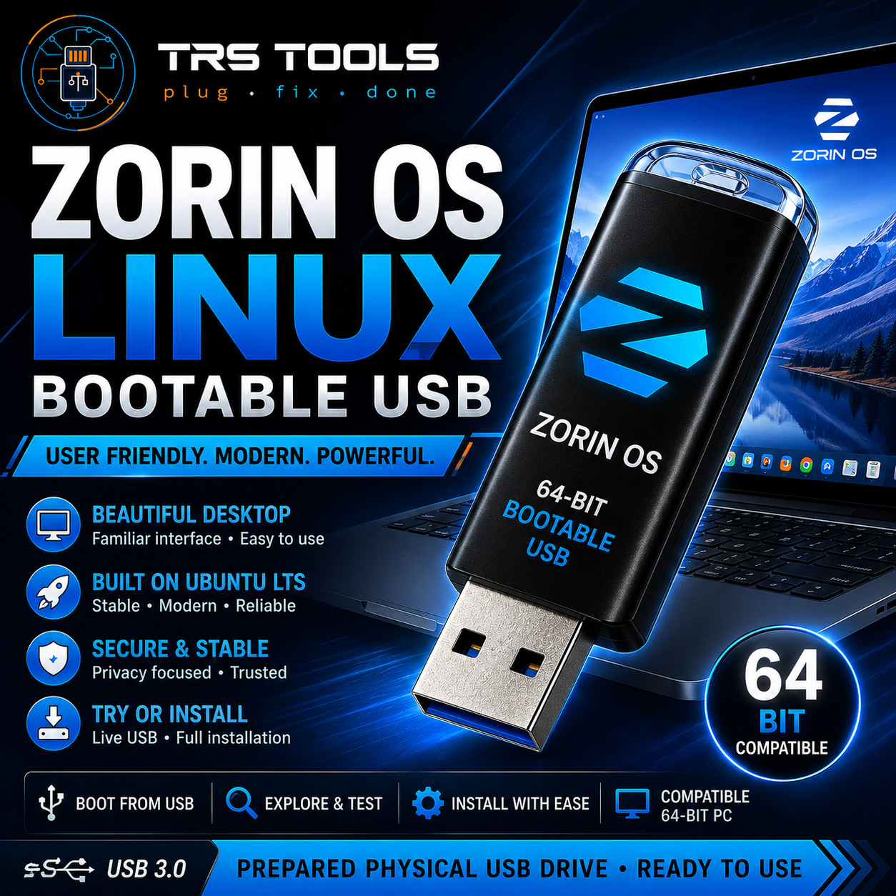 Zorin OS Linux Bootable USB – User Friendly Desktop Installer | 64-Bit PC