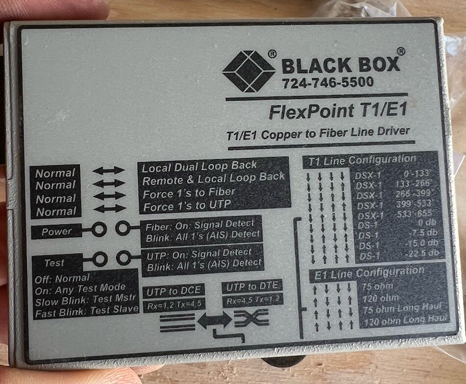 Black Box FlexPoint T1/E1 to Fiber Line Converter MT662A-MSC