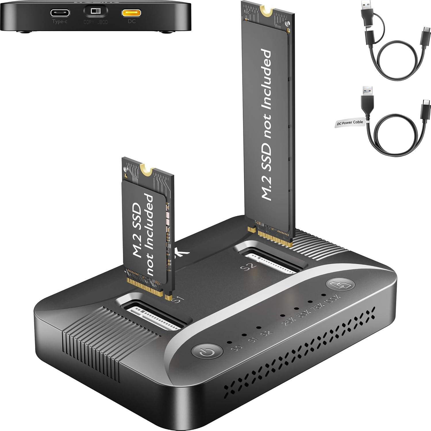 Dual-Bay M.2 SSD Cloner Dock for PC Storage Upgrade Tool-Free 16TB | Offline Dup