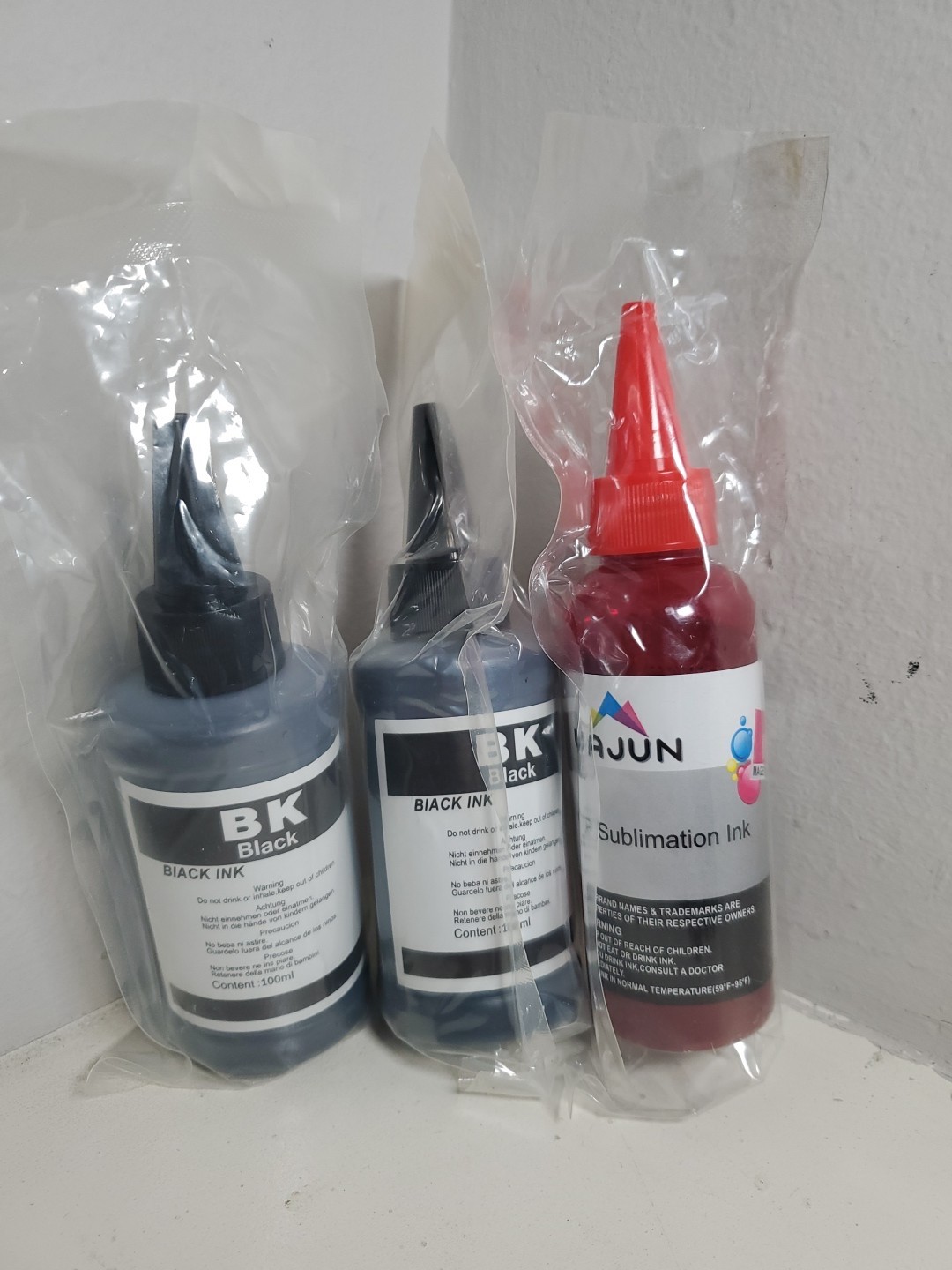 Lot Of 3 2x 100ml BK Bottle Printer Ink Refill black ink &Red Bottle Refill Ink.