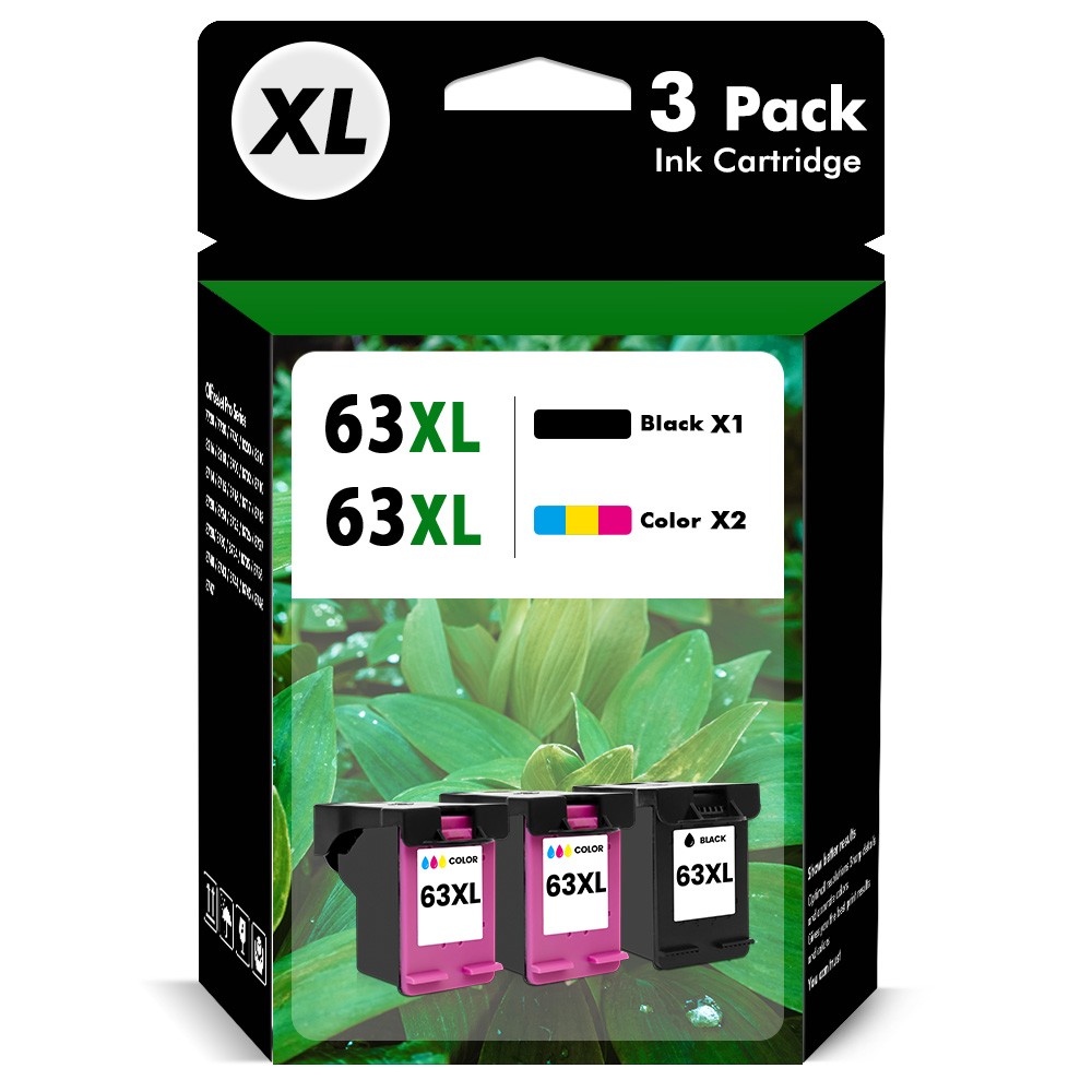 63XL 2-PACK Tri-Color & Black Ink Cartridges for HP 63XL OfficeJet 5200 4650