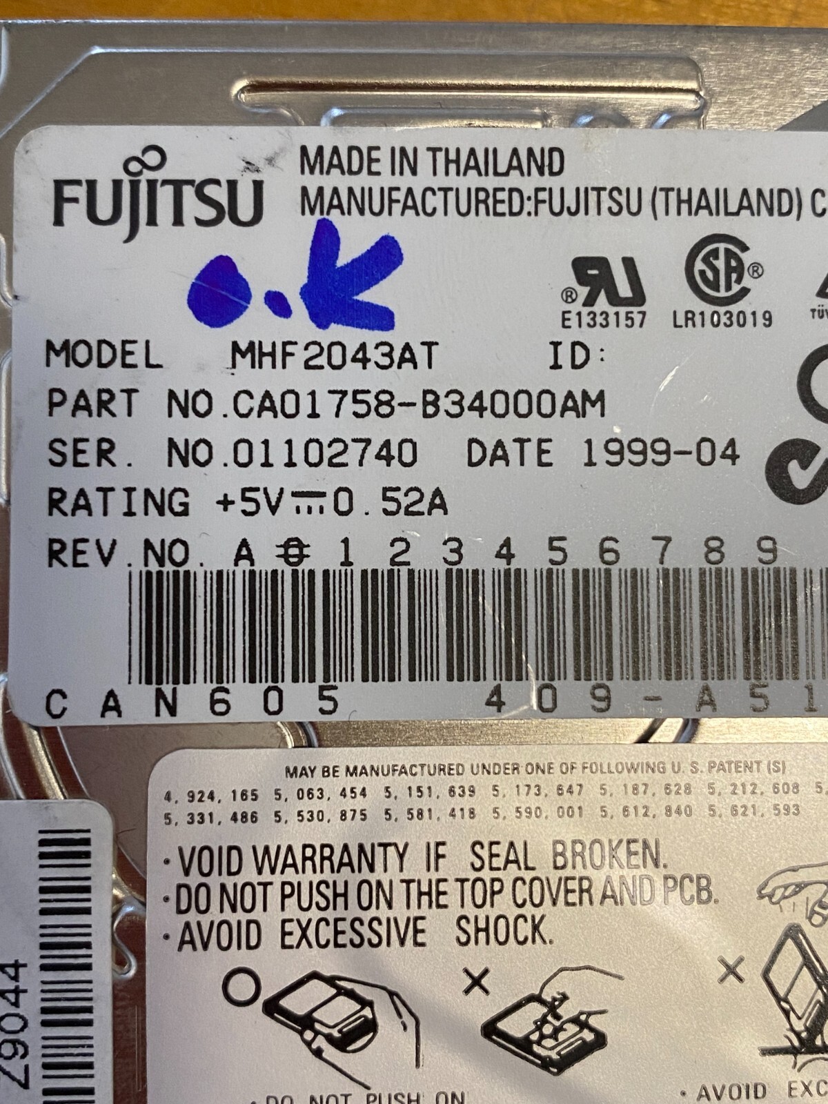 FUJITSU MHF2043AT 2.5" 44 PIN IDE 4gb hdd