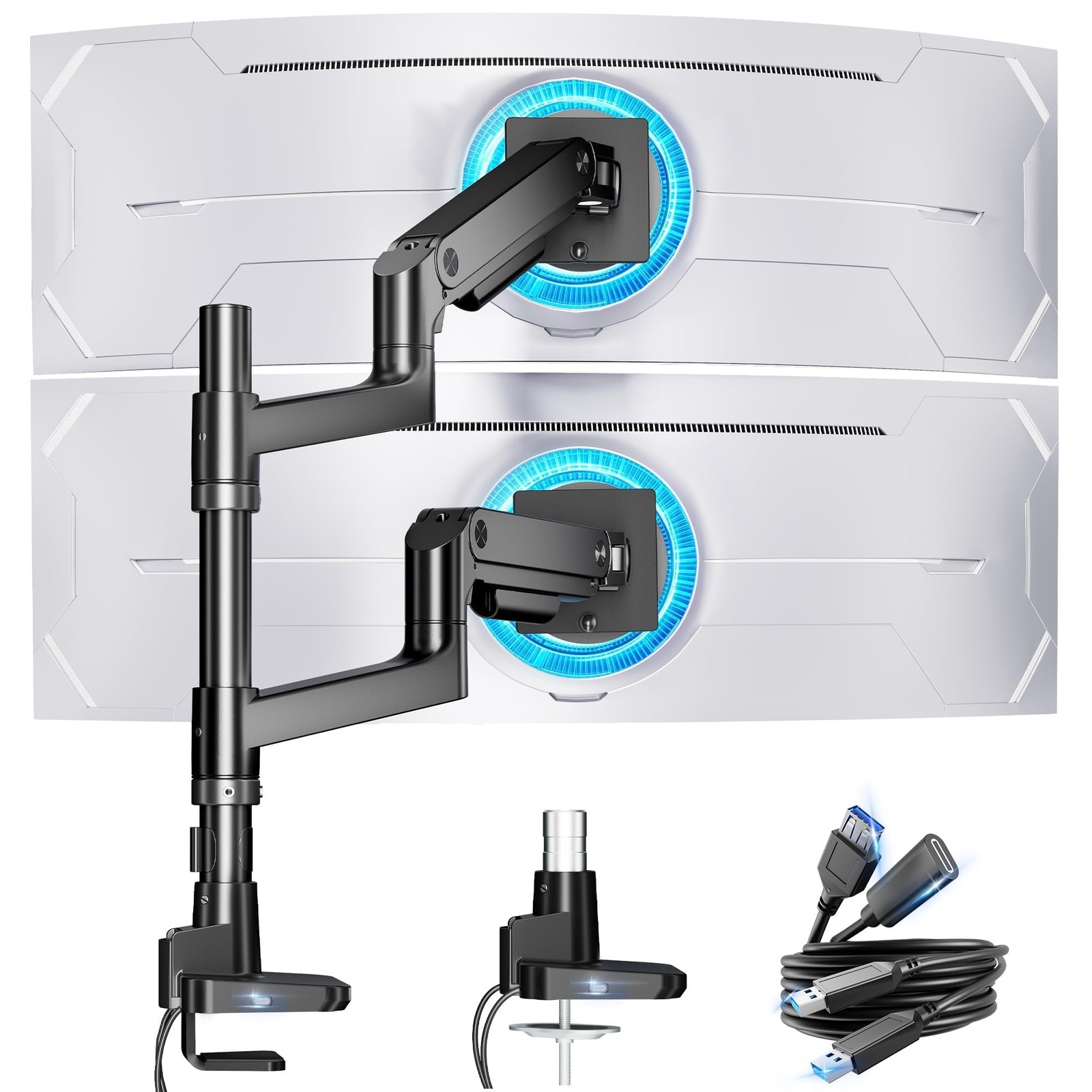 Dual Monitor Arm for Ultrawide Heavy Duty Curved Monitor Stacking, Fits 17-49...