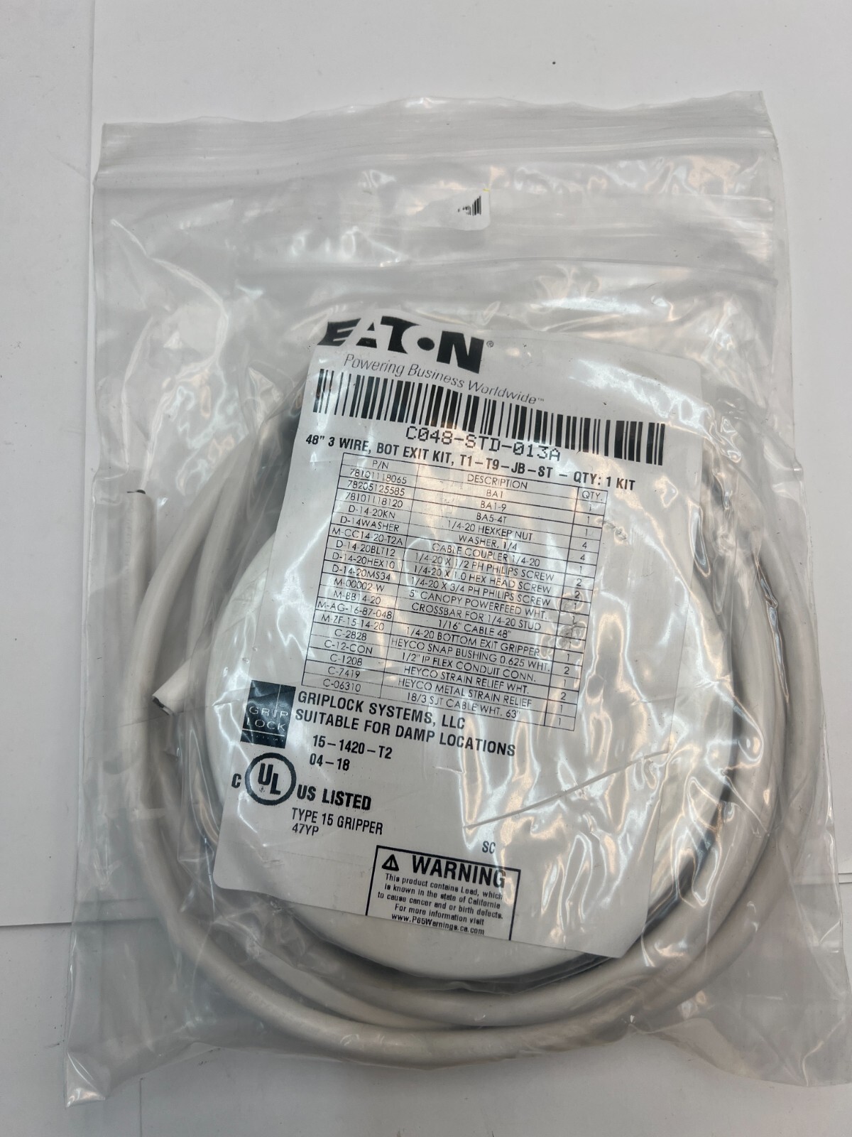 (QTY 2) Eaton C048-STD-013C 48" 3 wire Bot Exit Hardware T1-T9-JB-ST