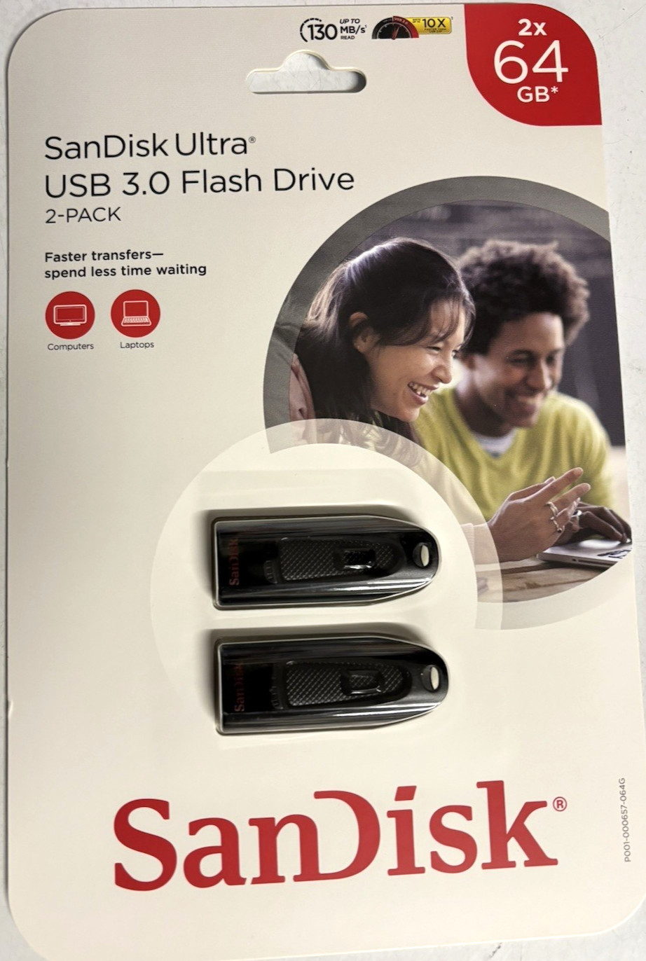 SanDisk 64GB Ultra USB 3.0 Flash Drive - Black, 2 Pieces (SDCZ48064GAS162)