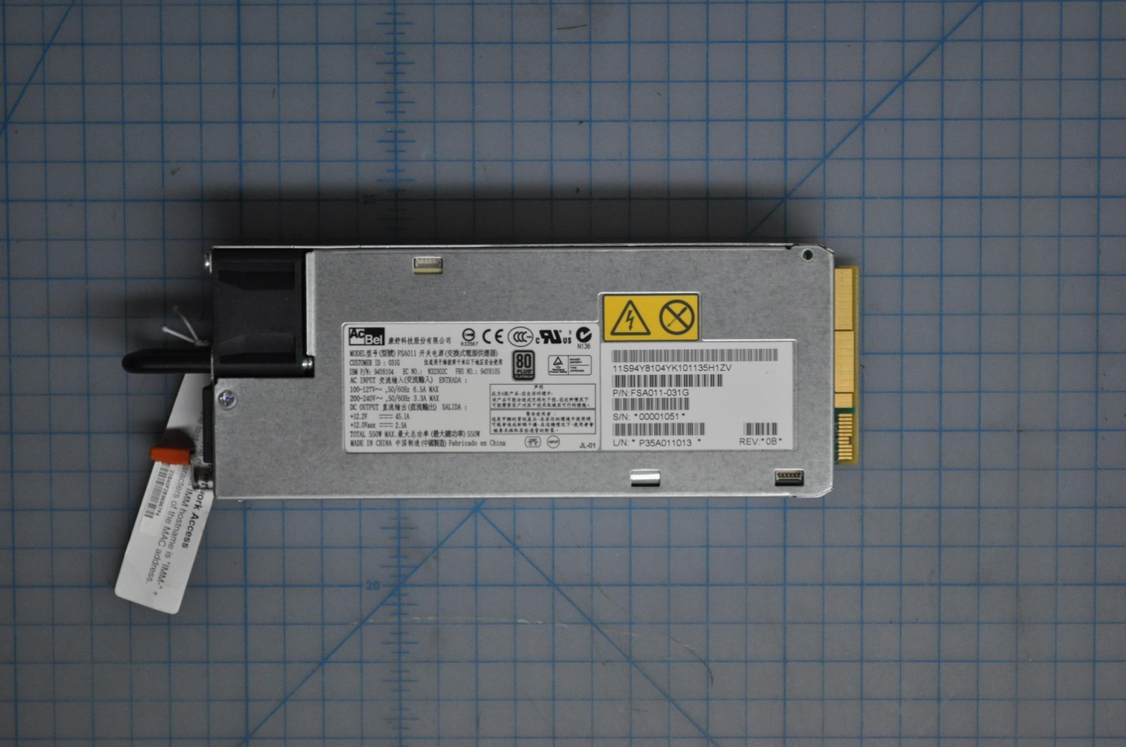 IBM  ACBEL 550 W OPTION PART NUMBER 94Y8104, REPLACEABLE GRADE B 94Y8105