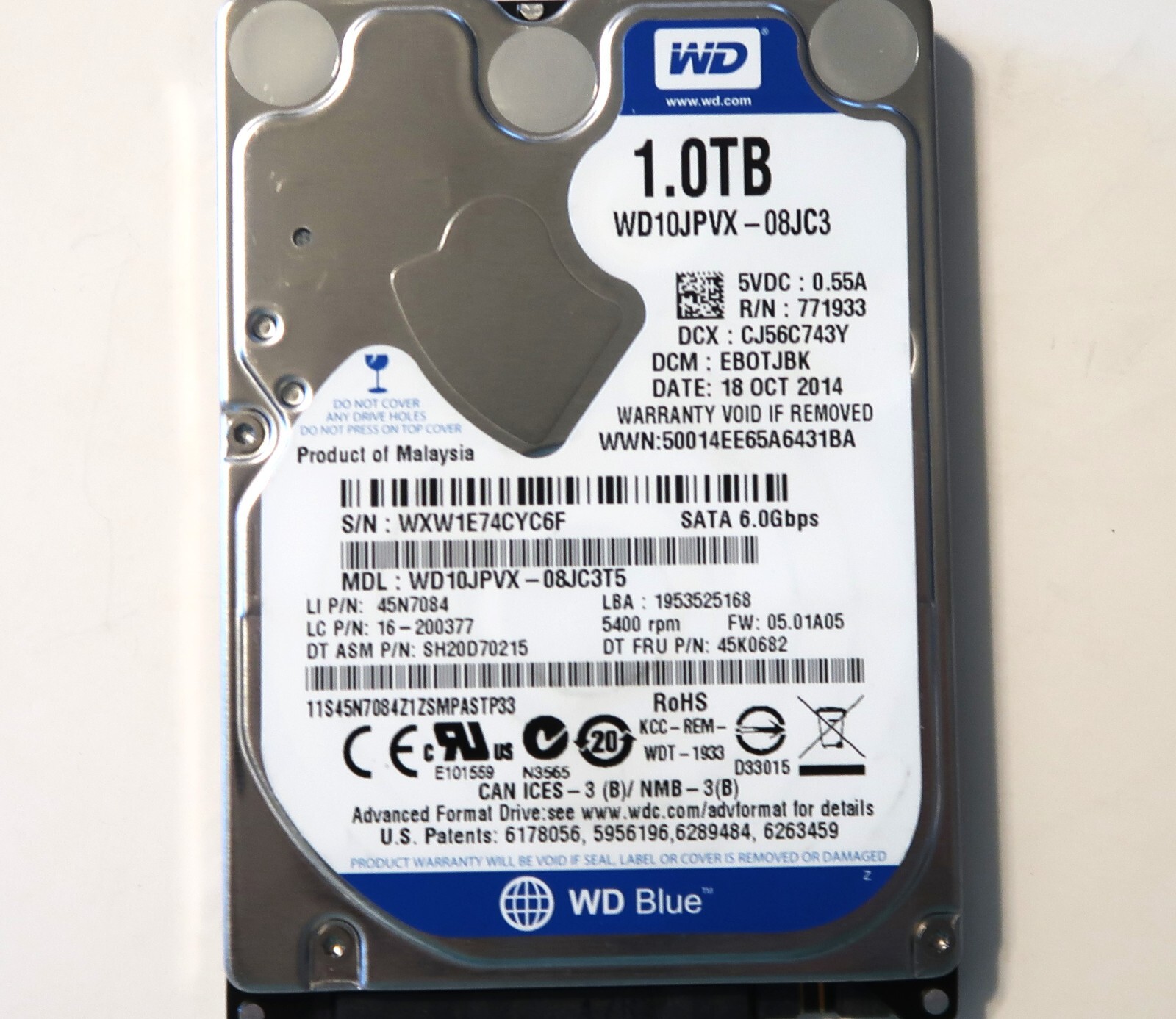 Western Digital WD10JPVX-08JC3T5 EB0TJBK (WXW1) Malaysia 2.5" Sata 18OCT2014