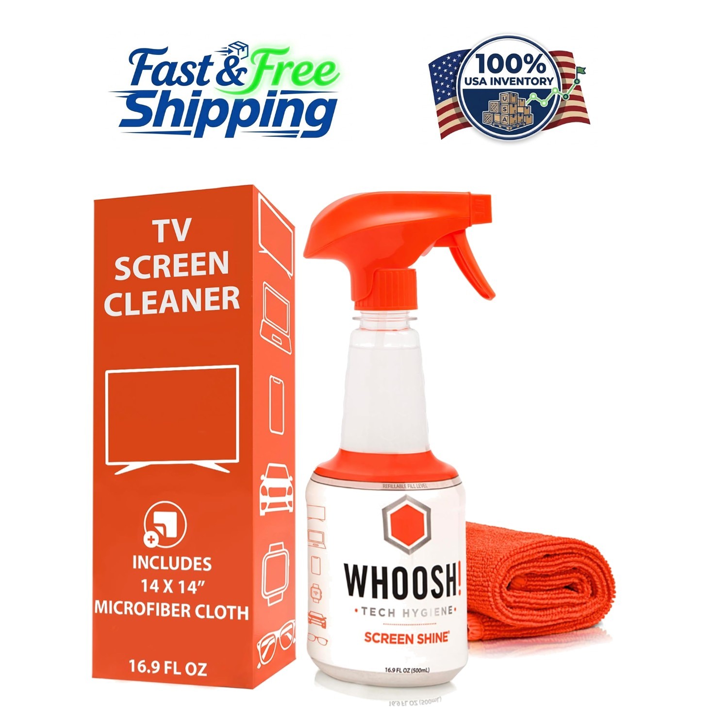Crystal Clear Screen Cleaning Kit: 16.9 Fl Oz & Microfiber Cloth, Streak-Free